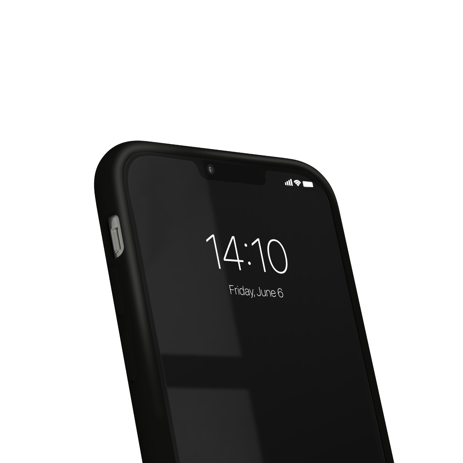 Smartphone-Bildschirm zeigt Zeit und Datum: 14:10 Freitag, 6. Juni.