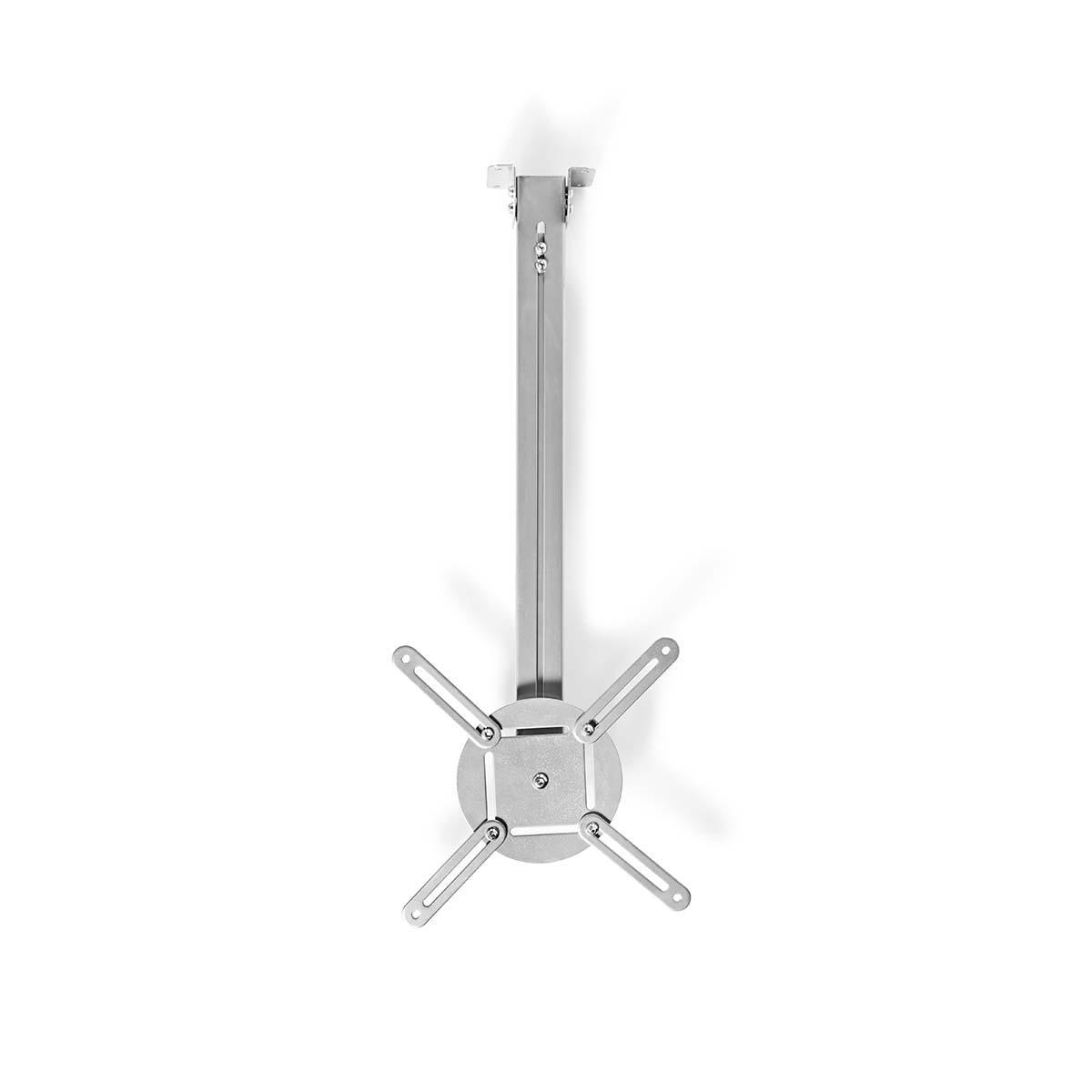 Silver projector mount on white background.