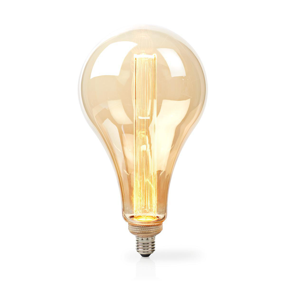 Una lampadina dal design vintage su sfondo bianco.