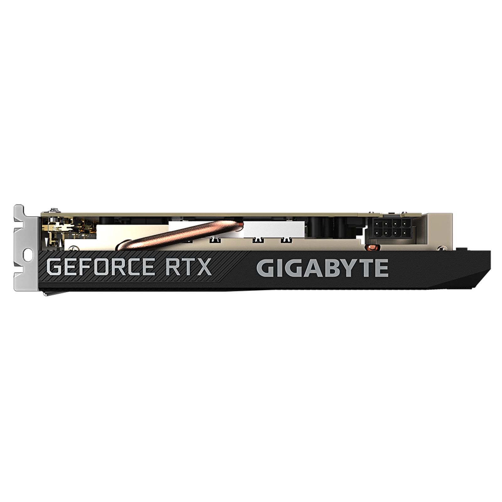 Czarna i srebrna karta graficzna z napisem "GEFORCE RTX GIGABYTE".