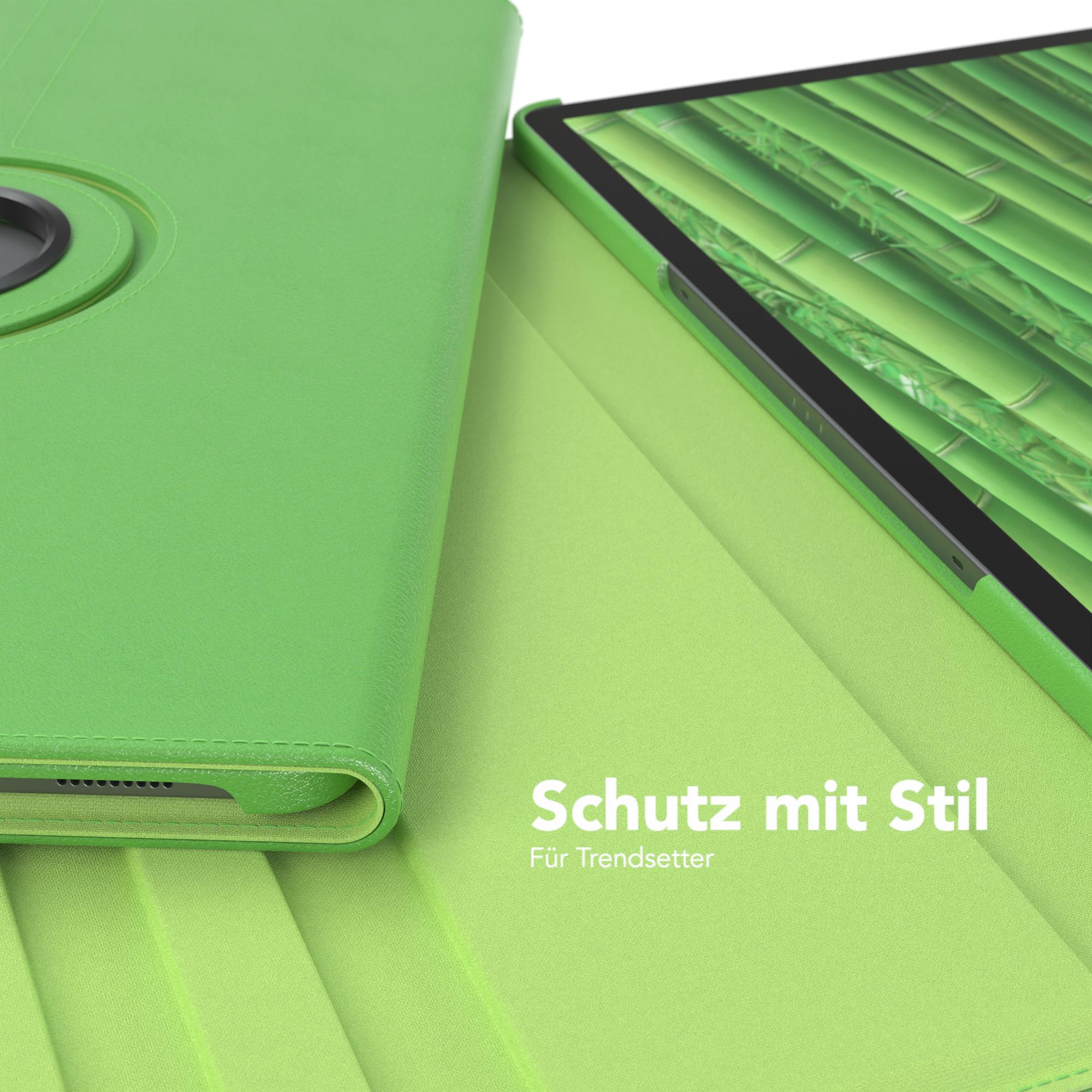 Grüne Tablethülle mit Bambus-Bildschirmbild. Die Hülle ist geöffnet und zeigt den Bildschirm und die Abdeckung.