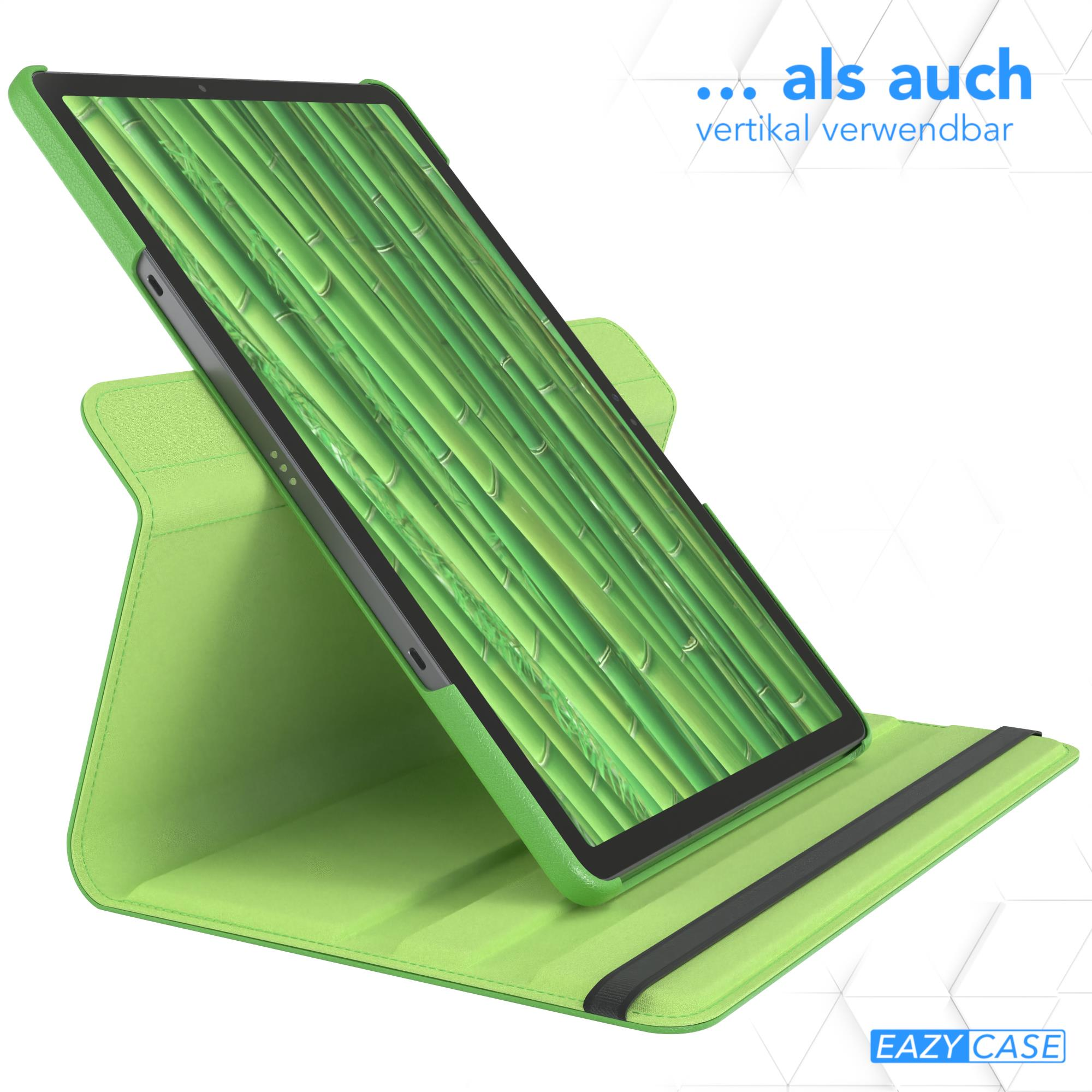 Grünes Tablet in einer grünen Hülle, mit Bambus-Thema auf dem Bildschirm, auf weißem Hintergrund.