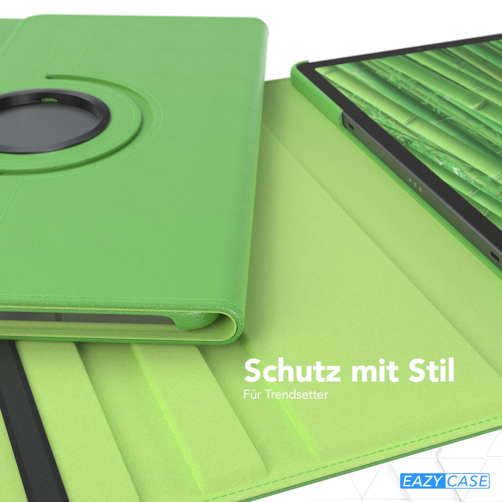 Grüne Tablethülle offen, Tablet sichtbar. Deutscher Text: Schutz mit Stil, EAZY CASE Logo.