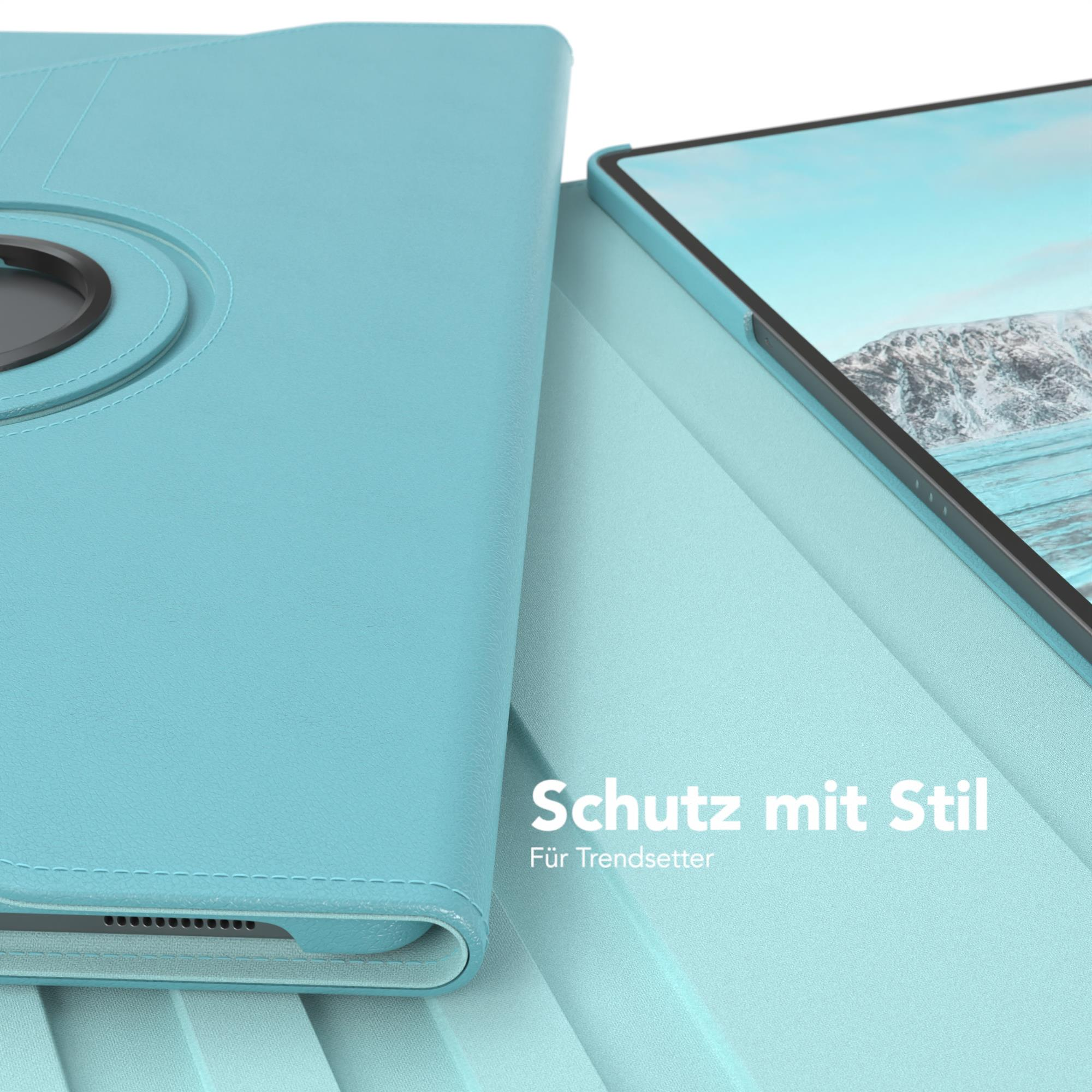 Türkisfarbene Tablethülle mit sichtbarem Bildschirm. Text: Schutz mit Stil, Für Trendsetter.