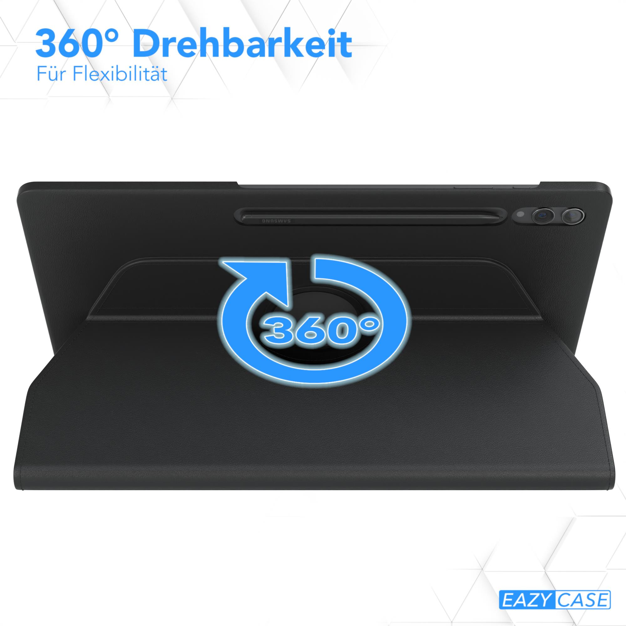 Schwarze Tablethülle mit 360-Grad-Drehfunktion. Die Hülle hat einen schwarzen Hintergrund.