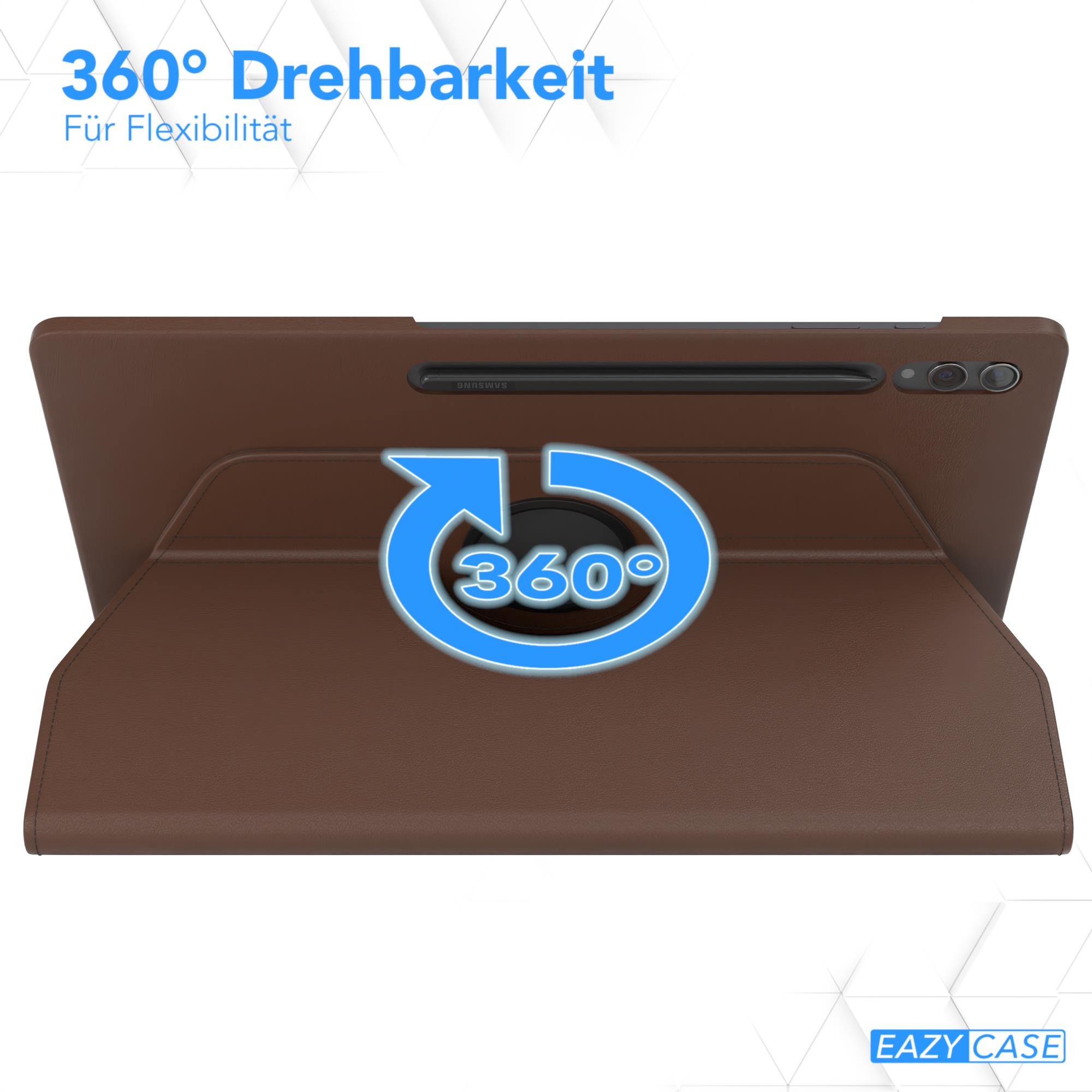 Braune Tablet-Hülle mit Tablet, zeigt ein 360-Grad-Symbol.