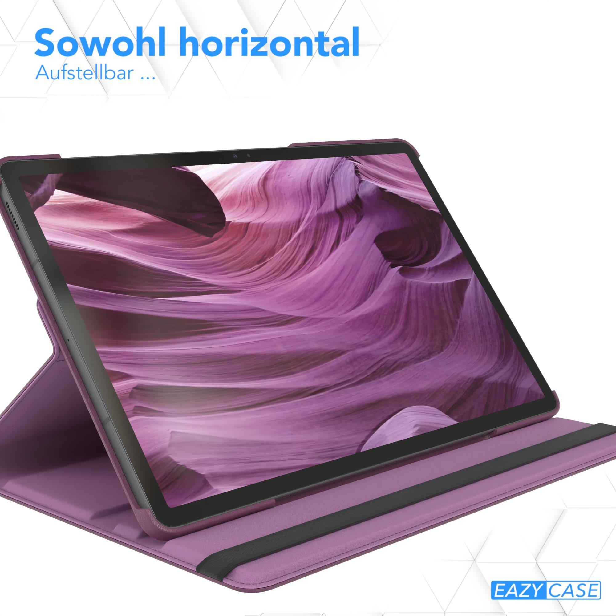 Eine lila Tablet-Hülle mit einem Tablet darin, horizontal.