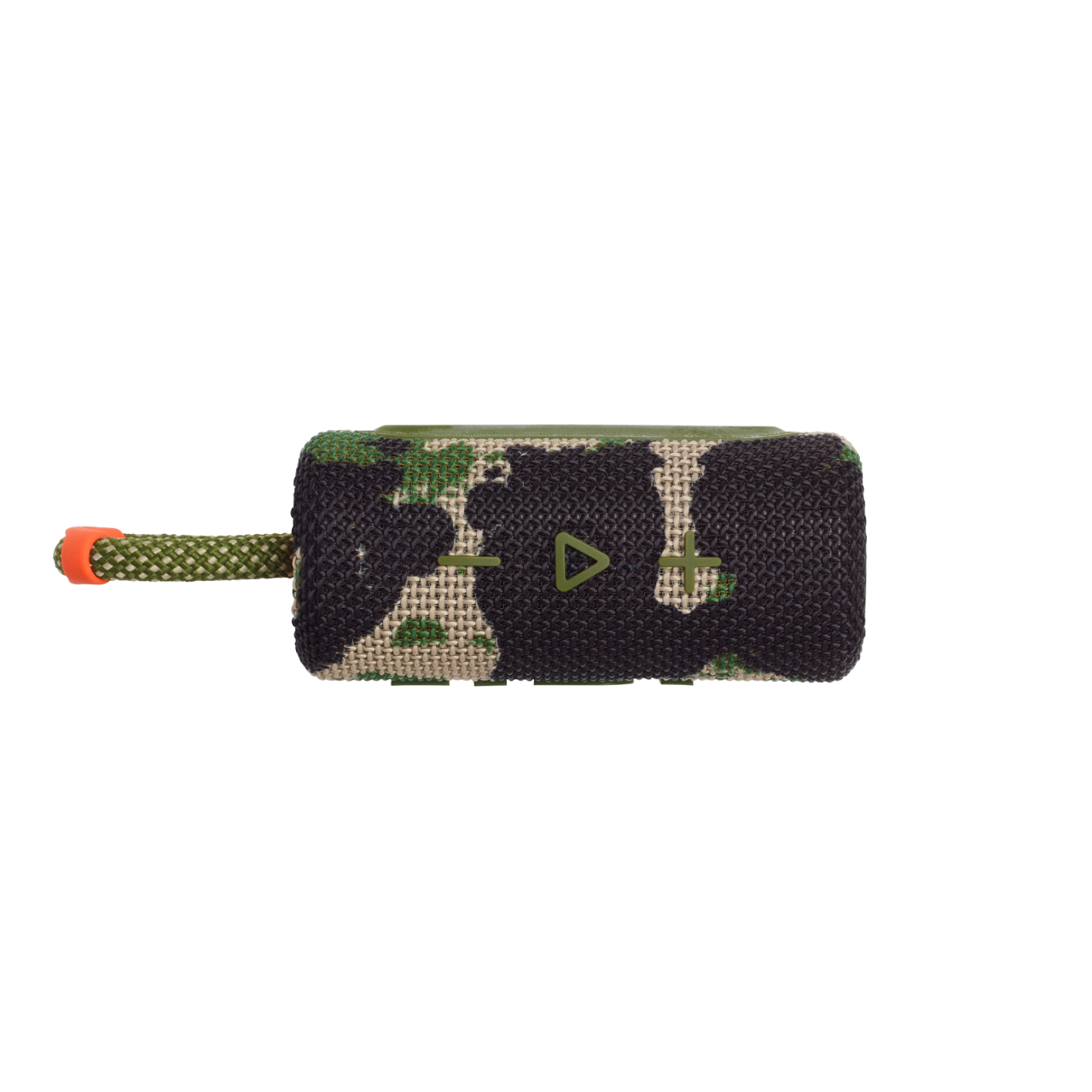 Głośnik w kamuflażu z uchwytem na czarnym tle.