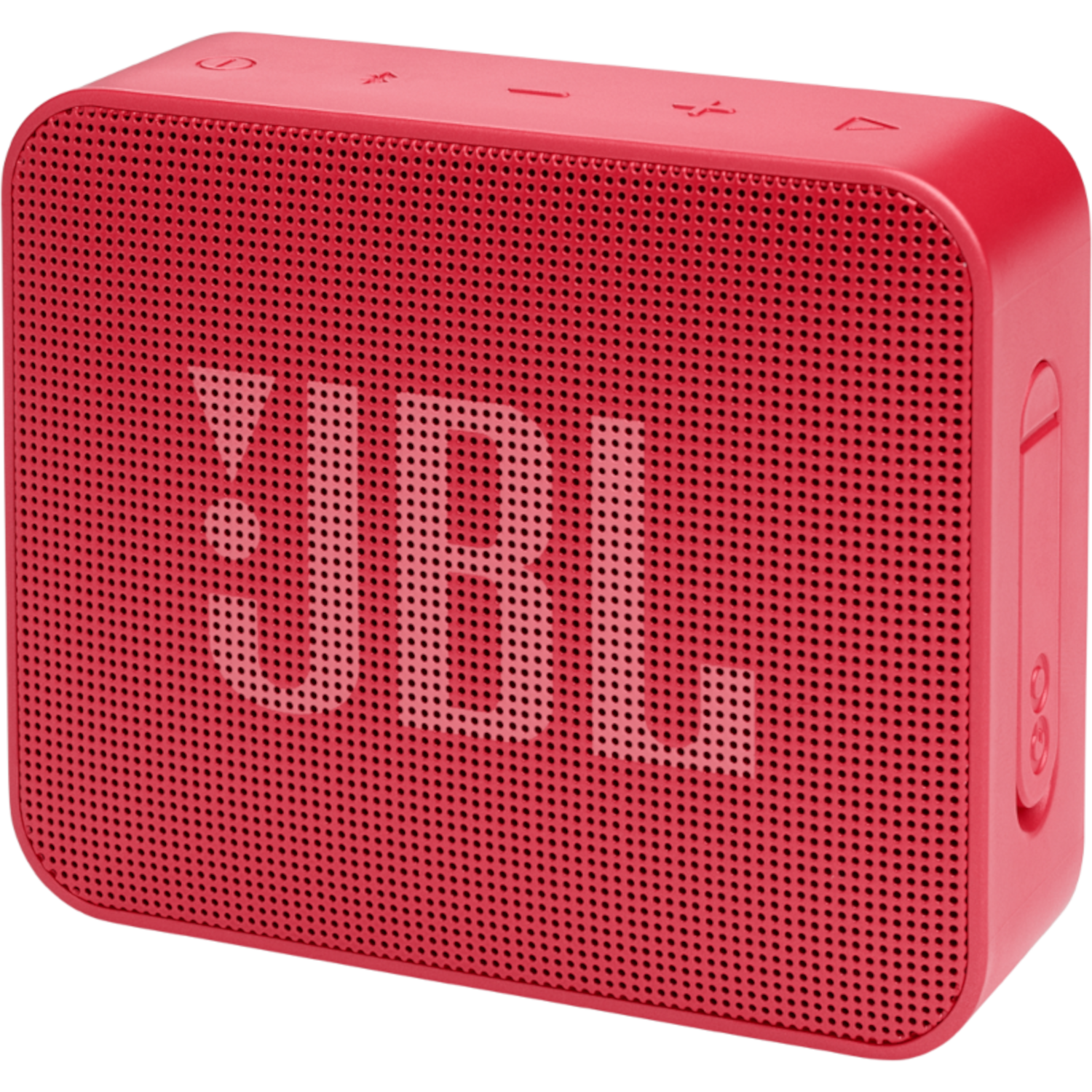 Czerwony prostokątny głośnik JBL z białym logo JBL.