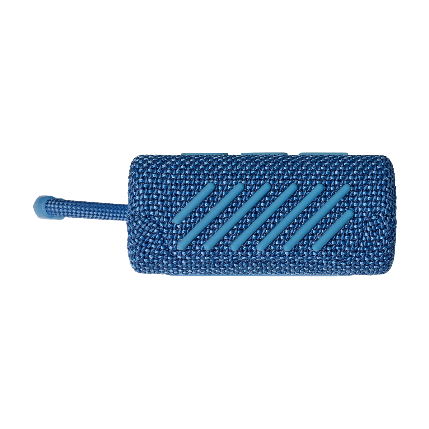 Haut-parleur bleu avec texture et une sangle.