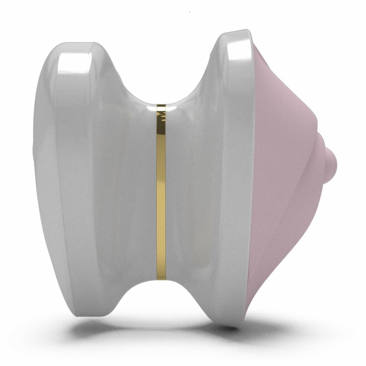 Weiß-rosa Gerät mit Goldstreifen, möglicherweise ein Schönheits- oder Massagegerät.