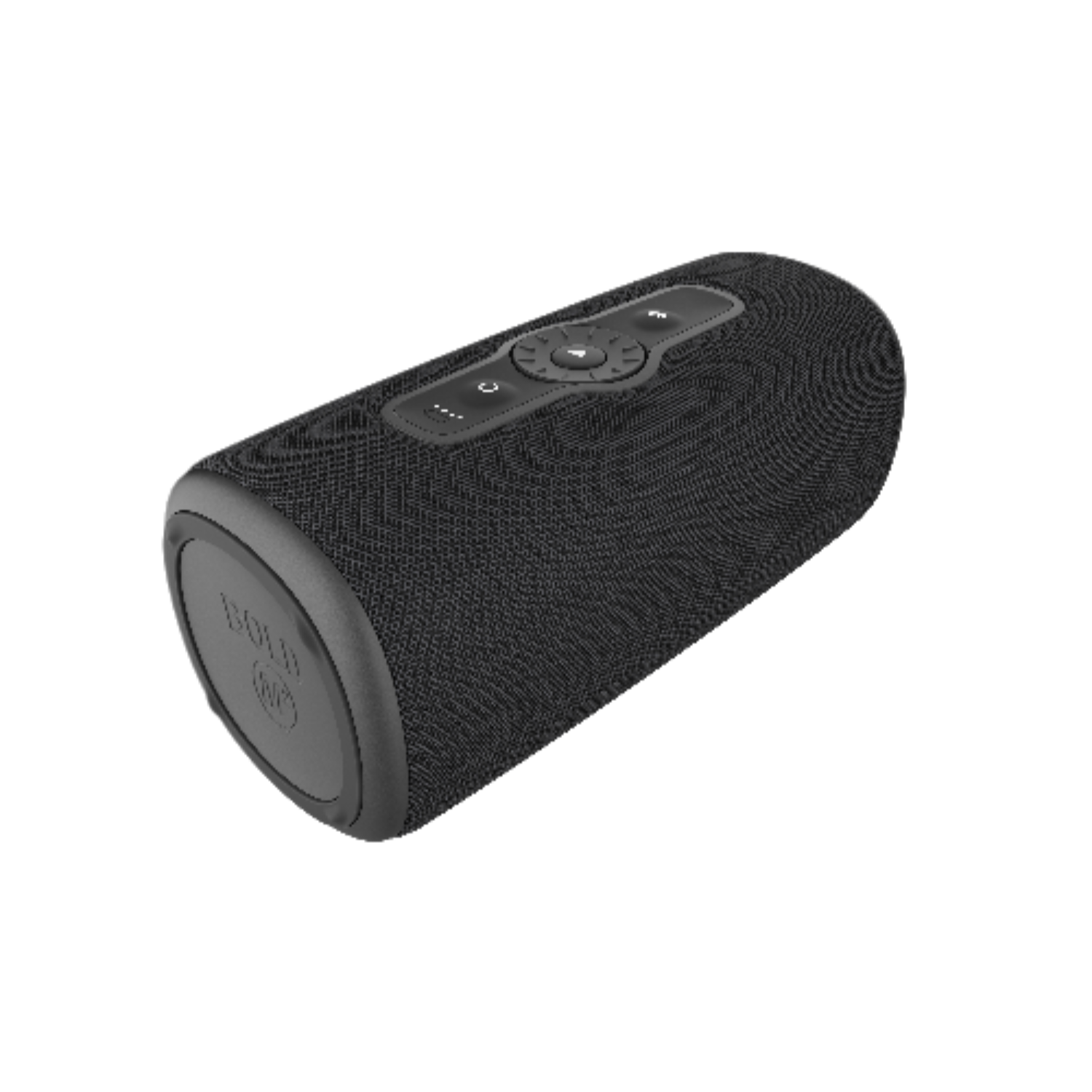 Czarny głośnik, widok pod kątem na czarnym tle.