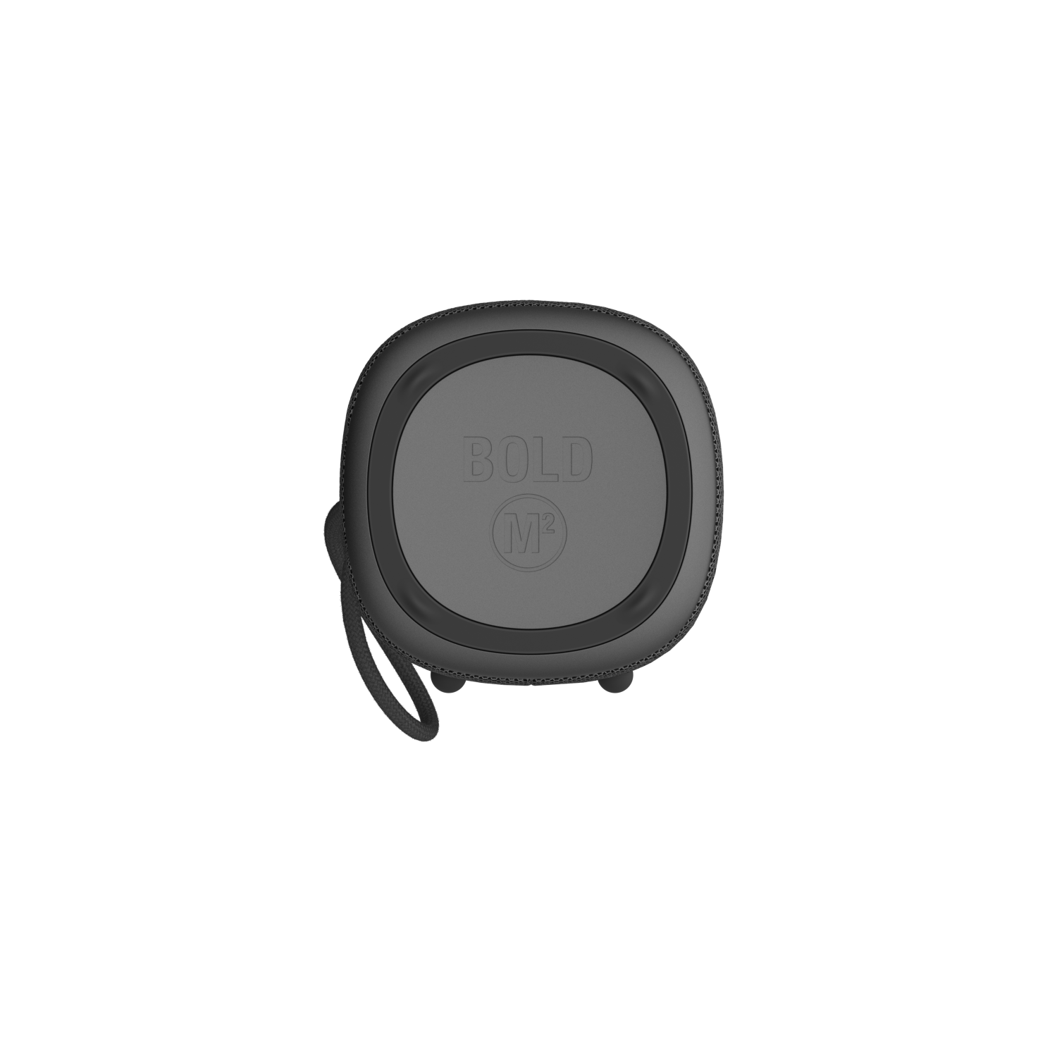 Ciemnoszary głośnik z uchwytem. Nazwa marki znajduje się na głośniku.