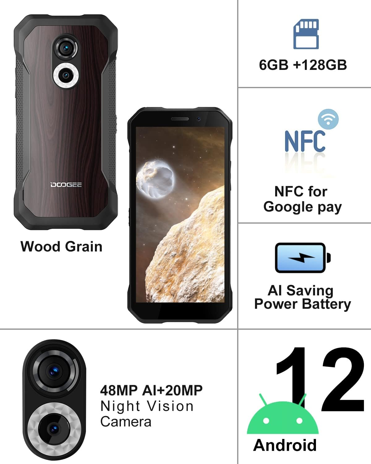 Écouteurs Filaire Pour Doogee S61 Pro - Micro, Contrôle Volume, Jack 3.5mm, Blanc