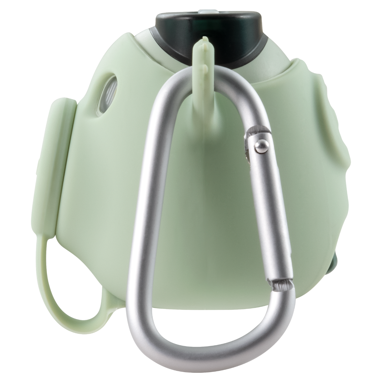 Zielona maska z metalowym klipsem. Widok szczegółowy.