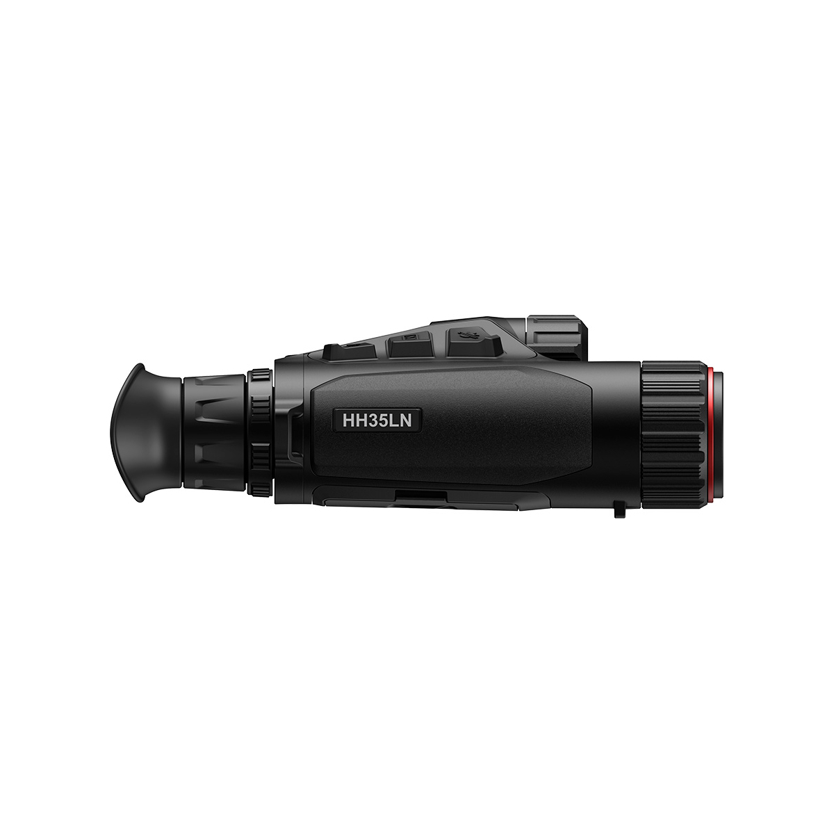 Un monocular térmico portátil negro con HH35LN impreso. El fondo es blanco.
