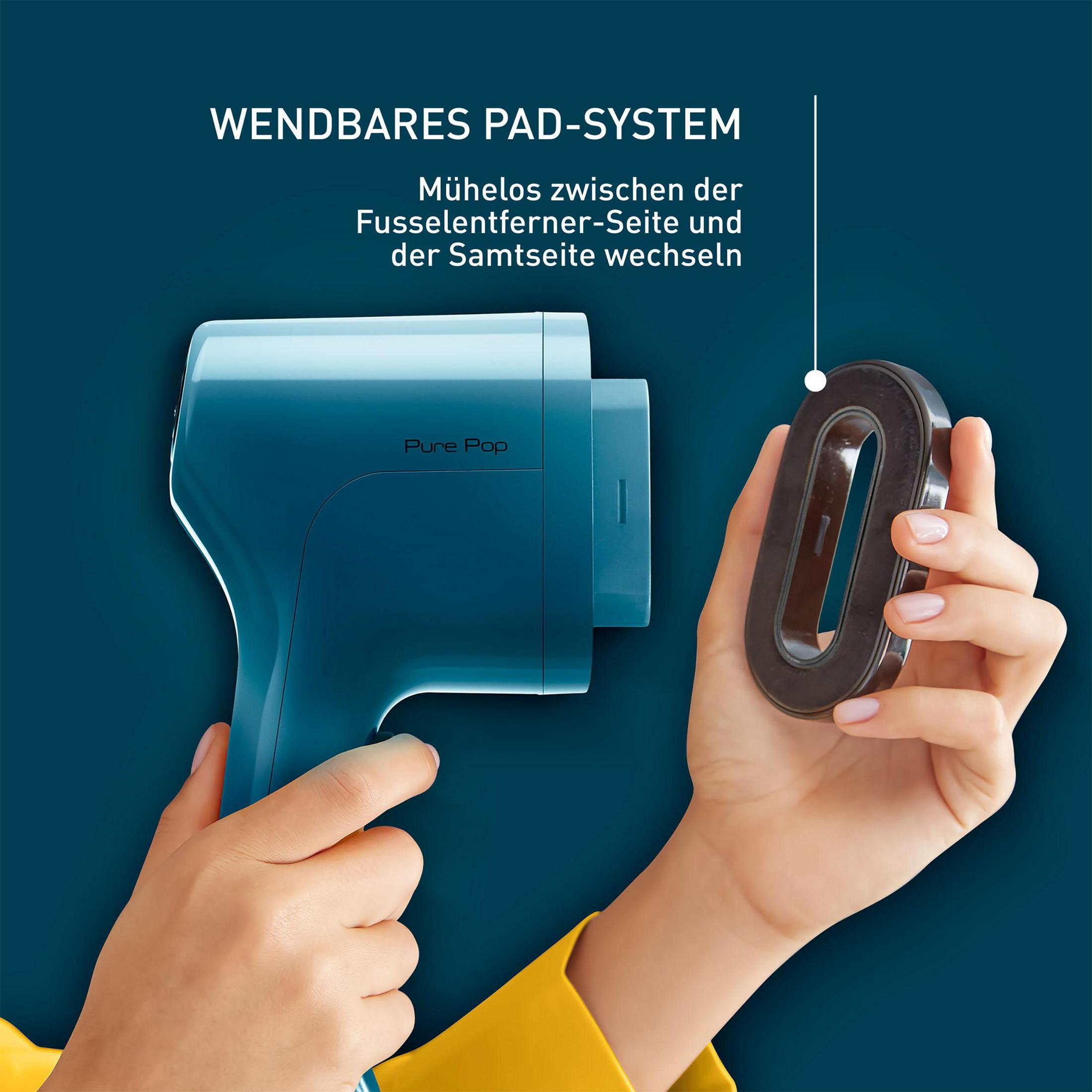 Bir el mavi bir cihaz ve siyah oval bir parça tutuyor. Metin: 'WENDBARES PAD-SYSTEM'.