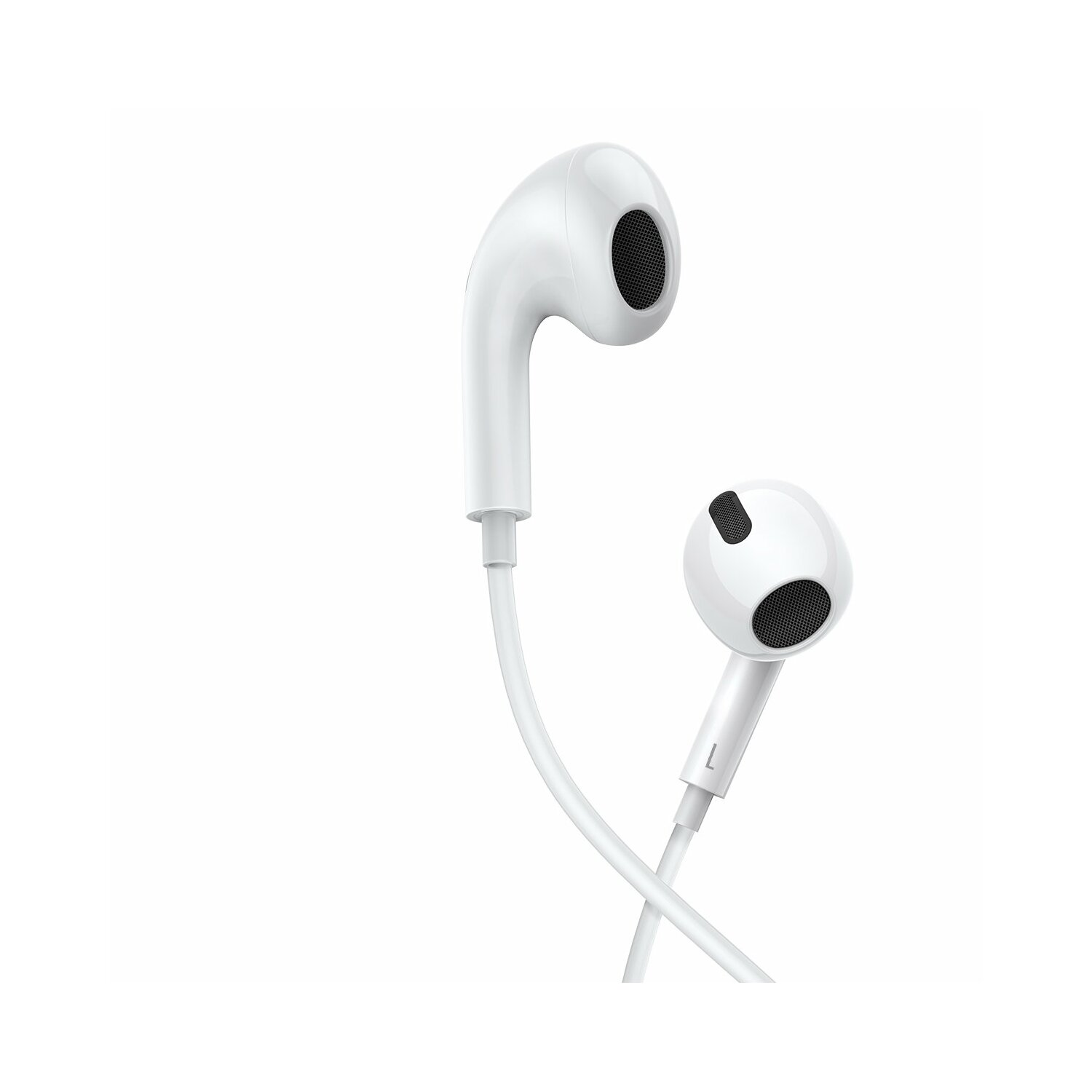 Białe słuchawki Apple o prostym designie, w studio.