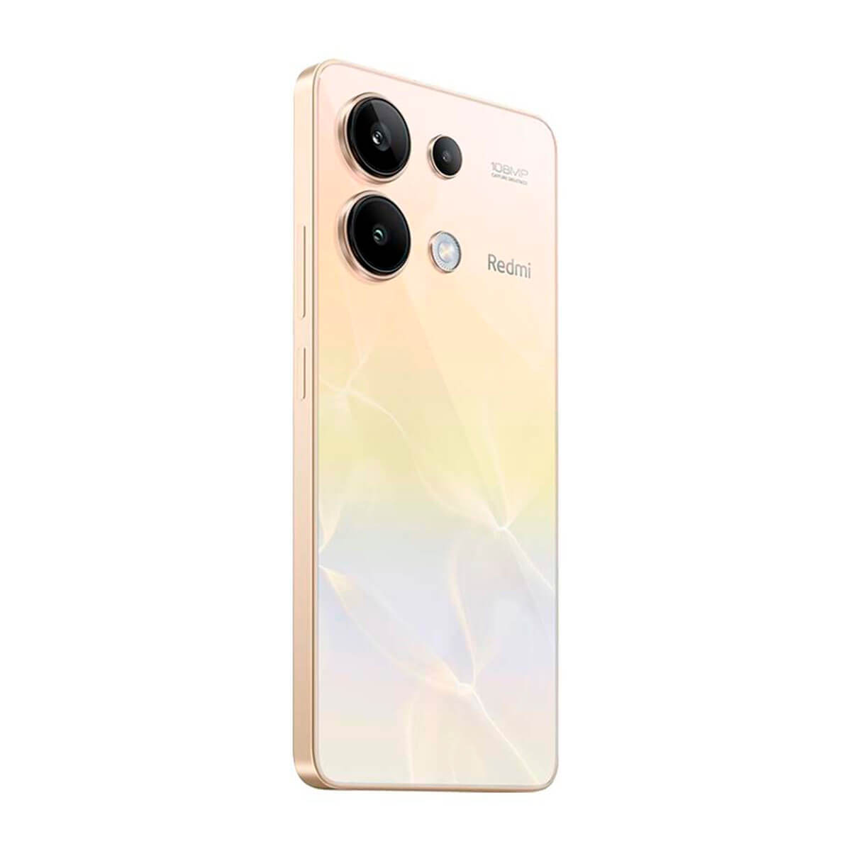 Rosa Smartphone mit zwei Kameras und Redmi-Logo auf weißem Hintergrund.