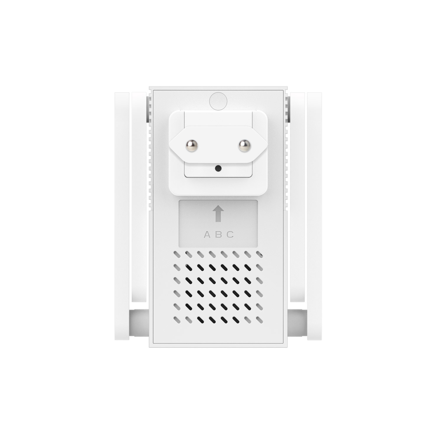 A white smart plug with an adapter, a power outlet, and the arrow icon.