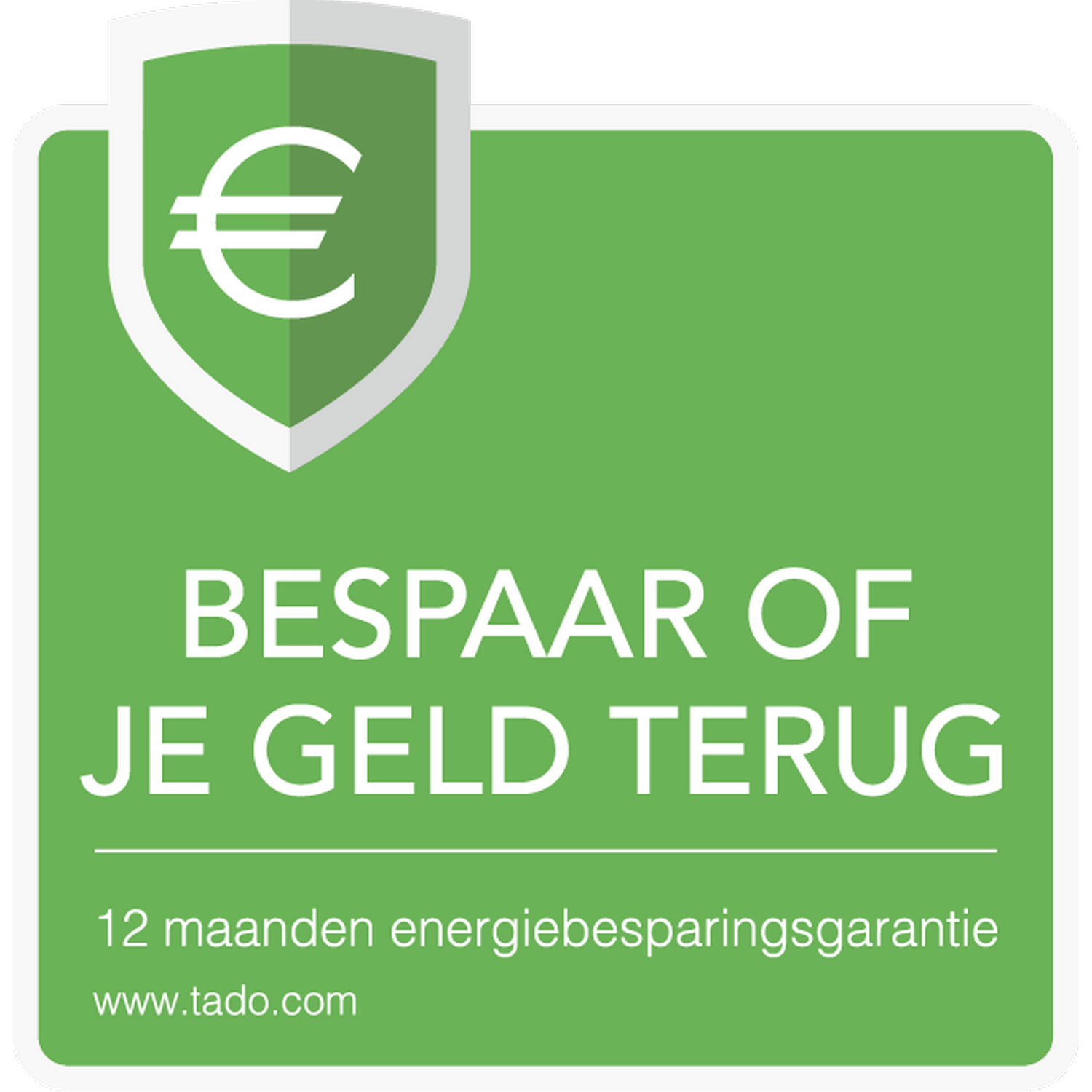 Een groene en witte vierkant met tekst. Een schild met een euroteken. Groene achtergrond, witte tekst.