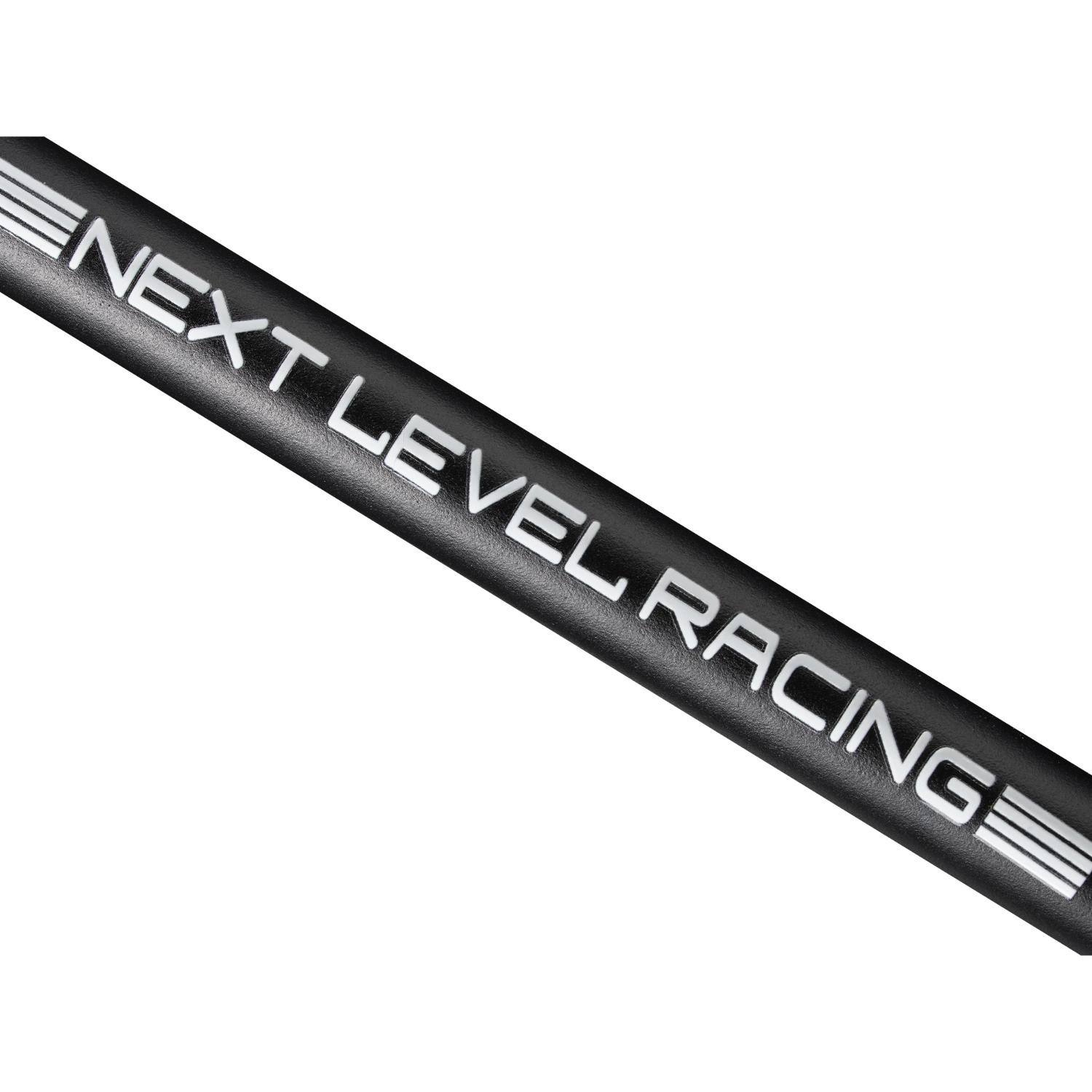 Una barra di metallo nero con le parole "NEXT LEVEL RACING" scritte in bianco.