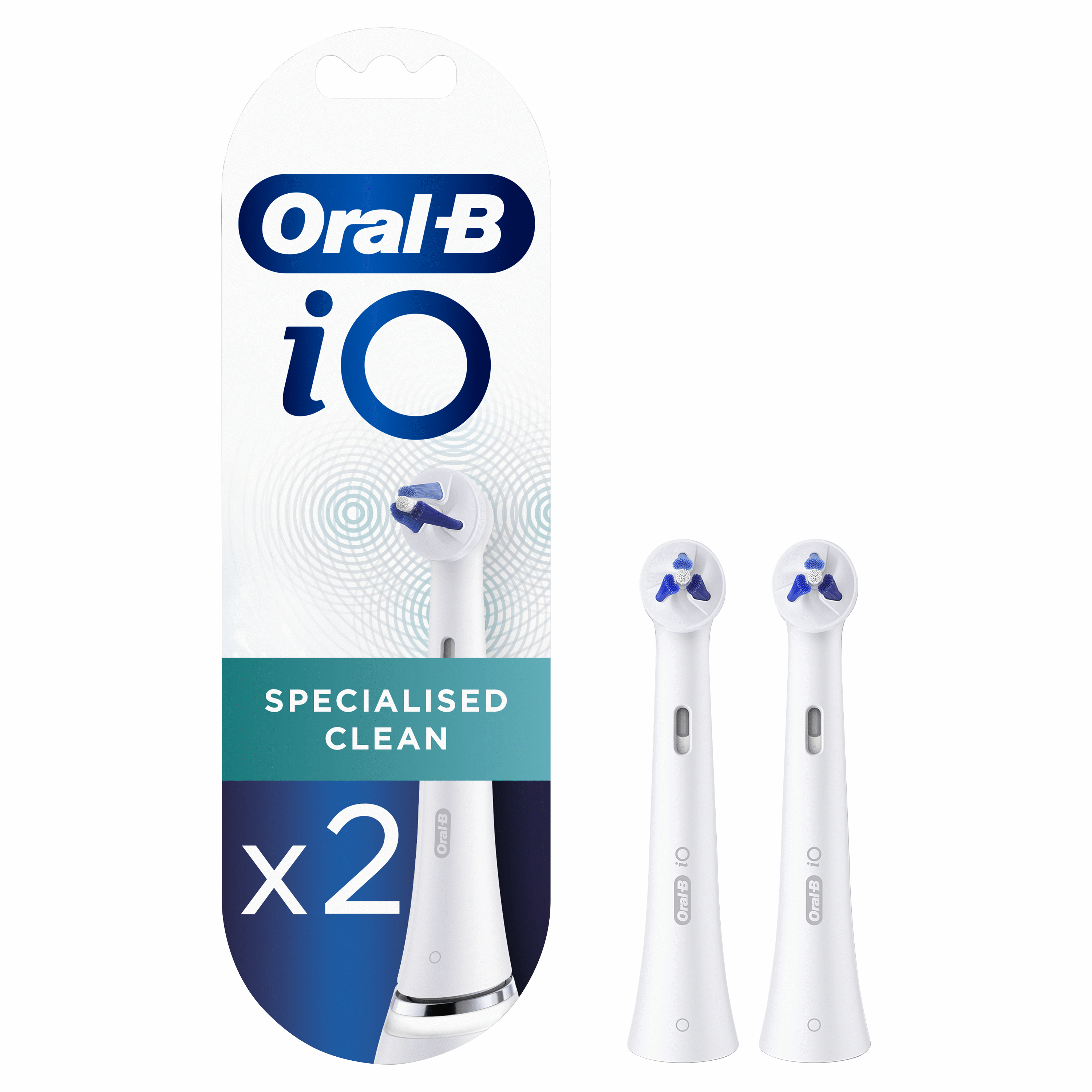 Główki szczoteczki Oral-B iO w opakowaniu. Widoczne dwie główki.