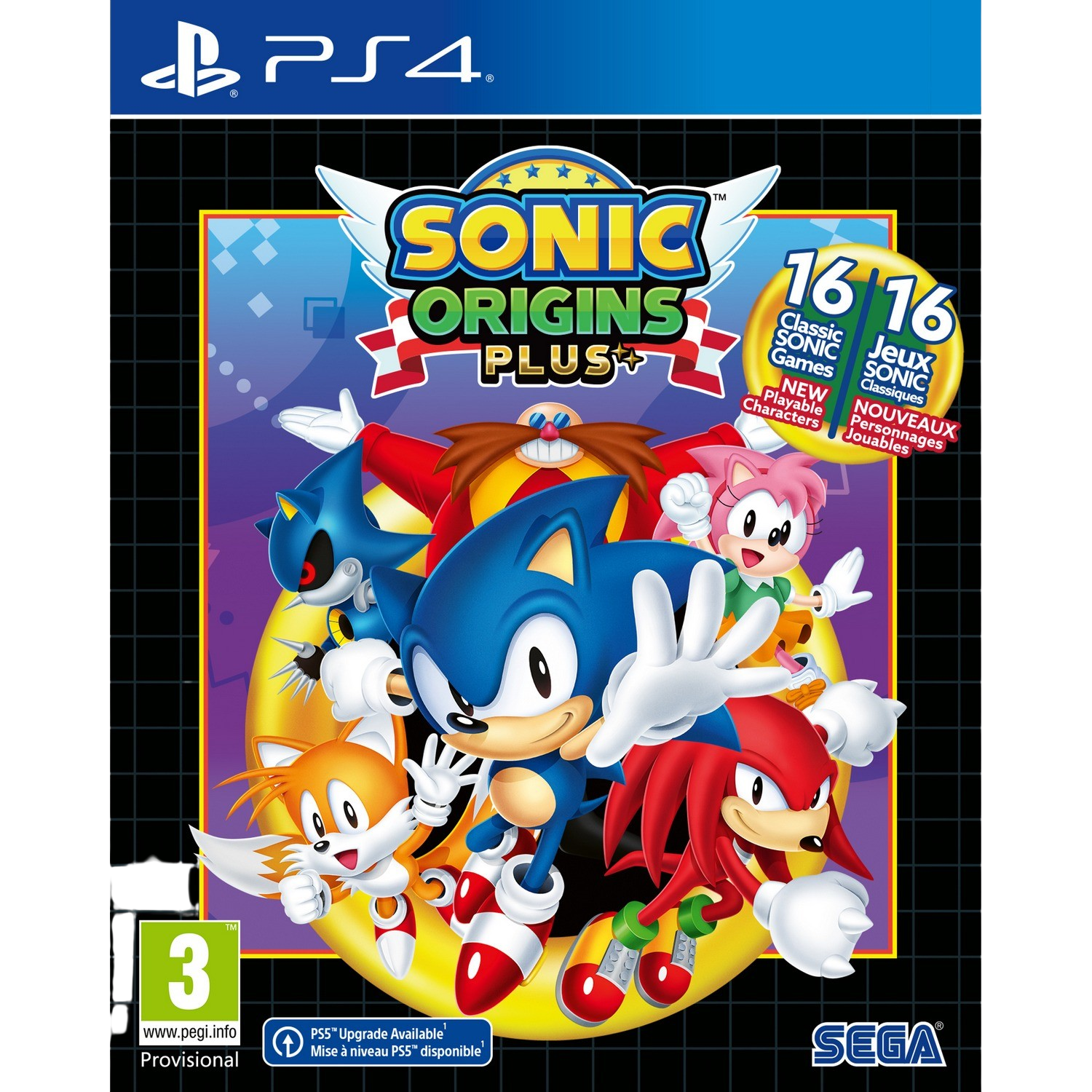 Okładka gry Sonic Origins Plus. Sonic, Tails, Knuckles, Amy Rose i Eggman są na zdjęciu.