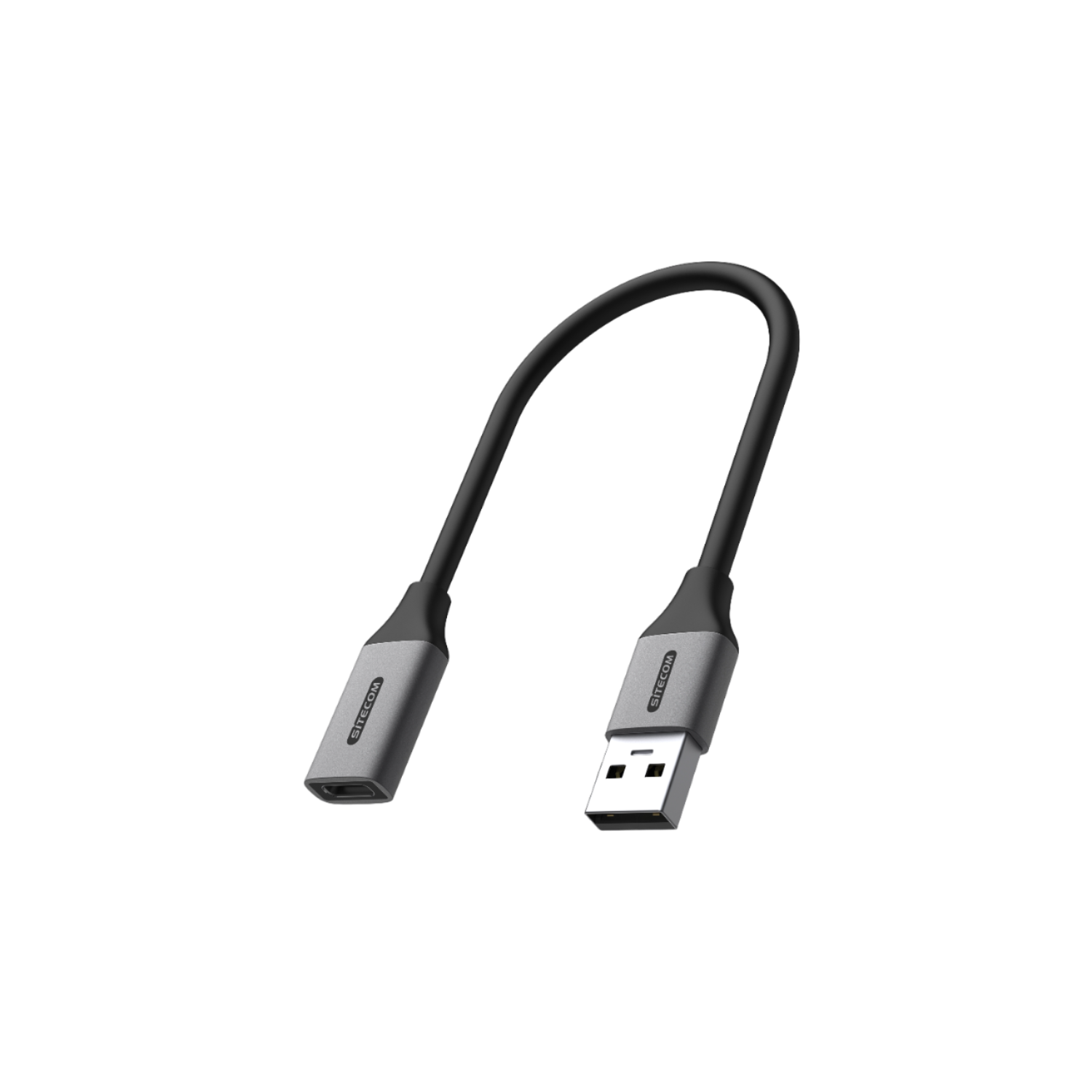 USB-C-zu-USB-A-Kabel mit grauem und schwarzem Design.