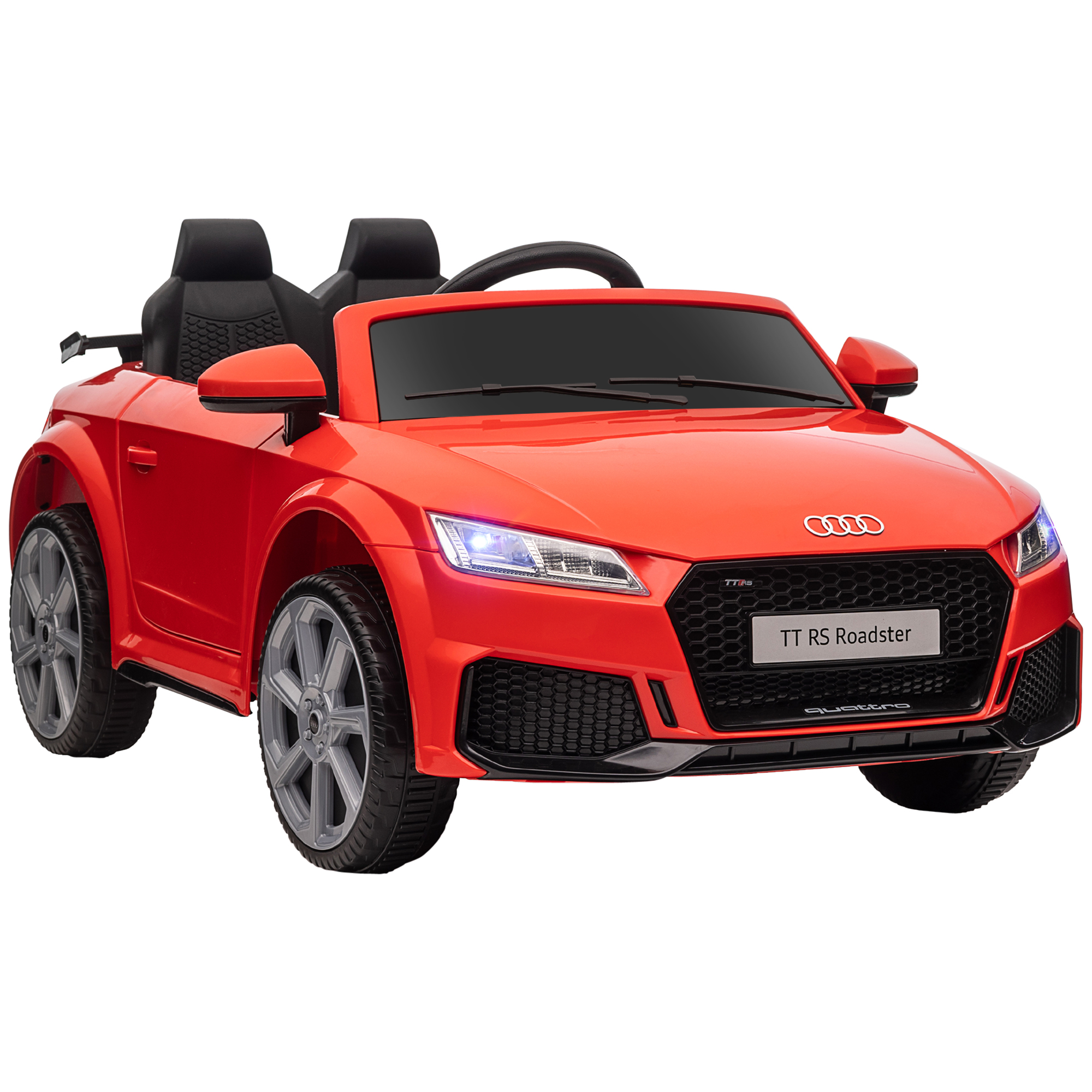 Un'auto giocattolo rossa con il logo Audi TT RS Roadster.