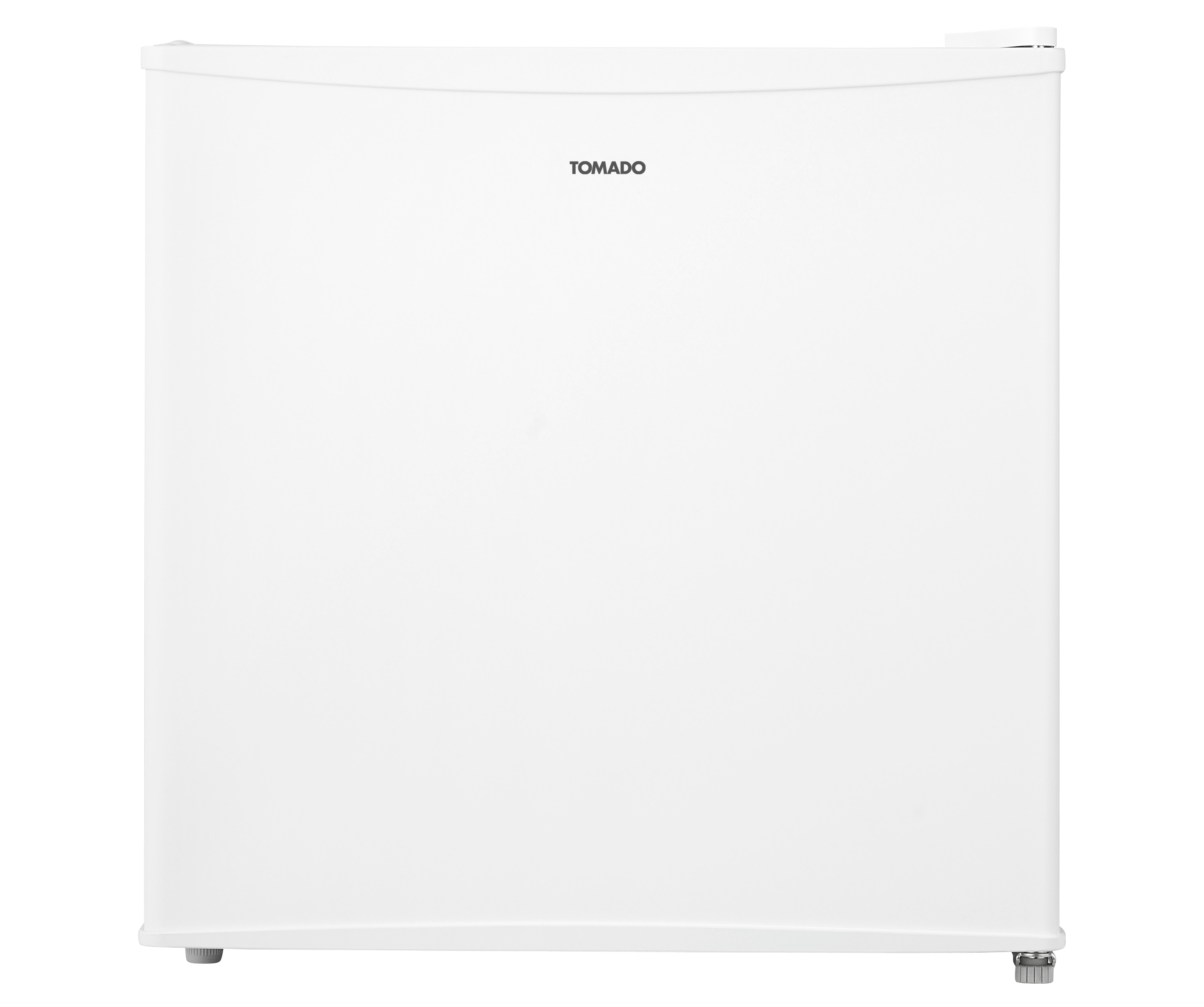A white refrigerator with the TOMADO logo on the front.