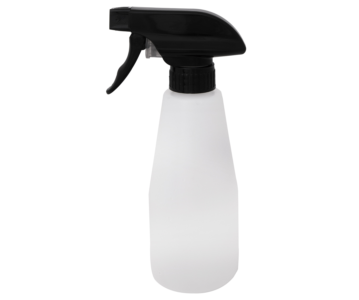 Eine weiße Sprühflasche mit einem schwarzen Auslöser.
