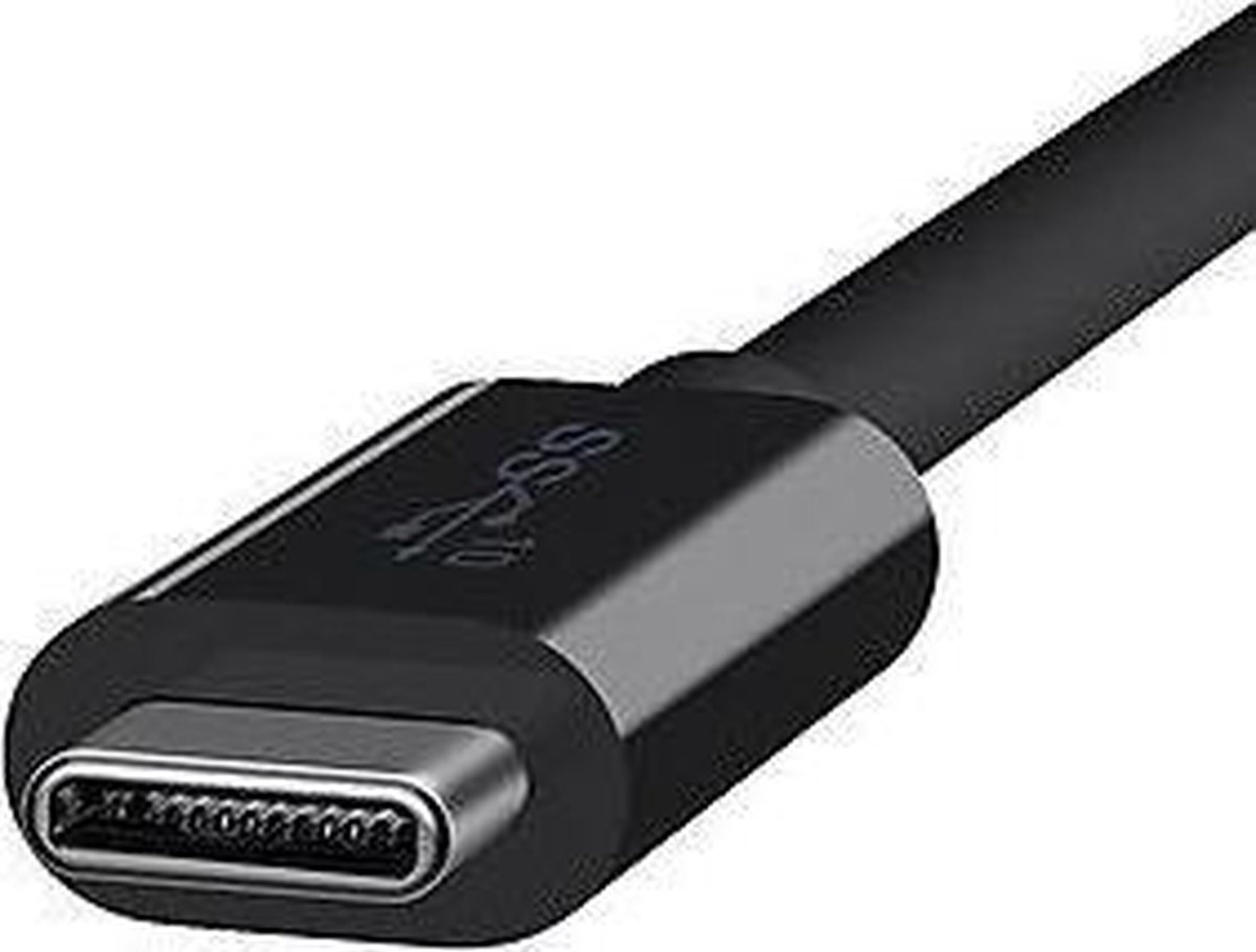 Ein schwarzes USB-C-Kabel mit einem USB-C-Anschluss am Ende.