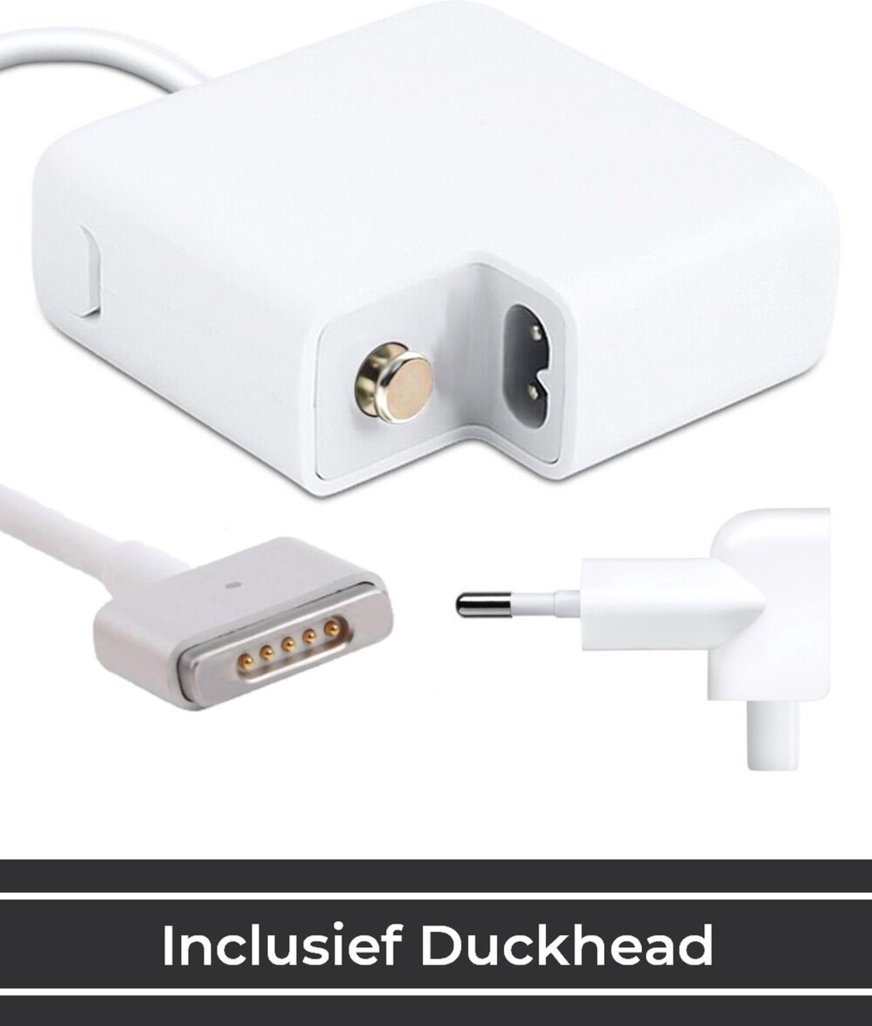 White Apple power adapter with duckhead and cable.
