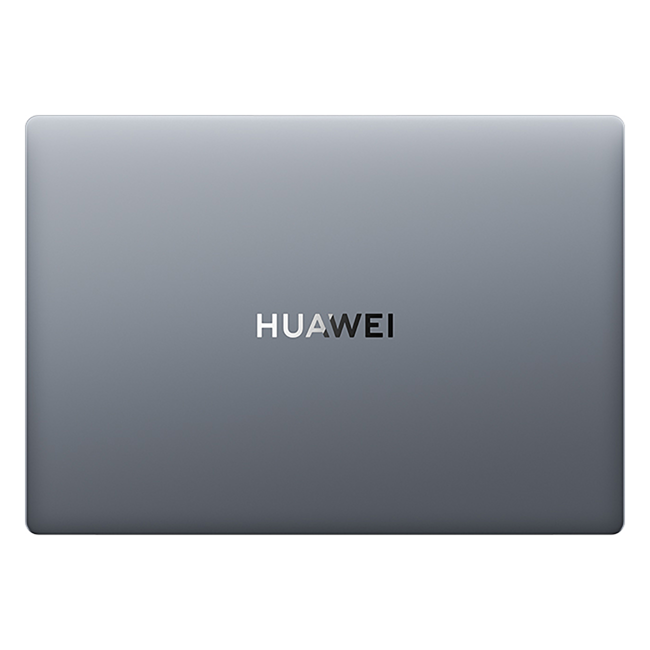 Szary laptop Huawei z nazwą marki na środku pokrywy.