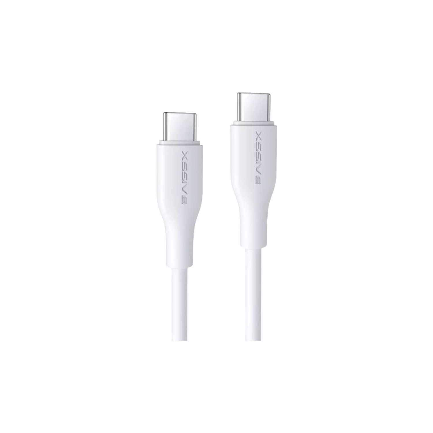 Zwei weiße USB-C-Kabel auf weißem Hintergrund.
