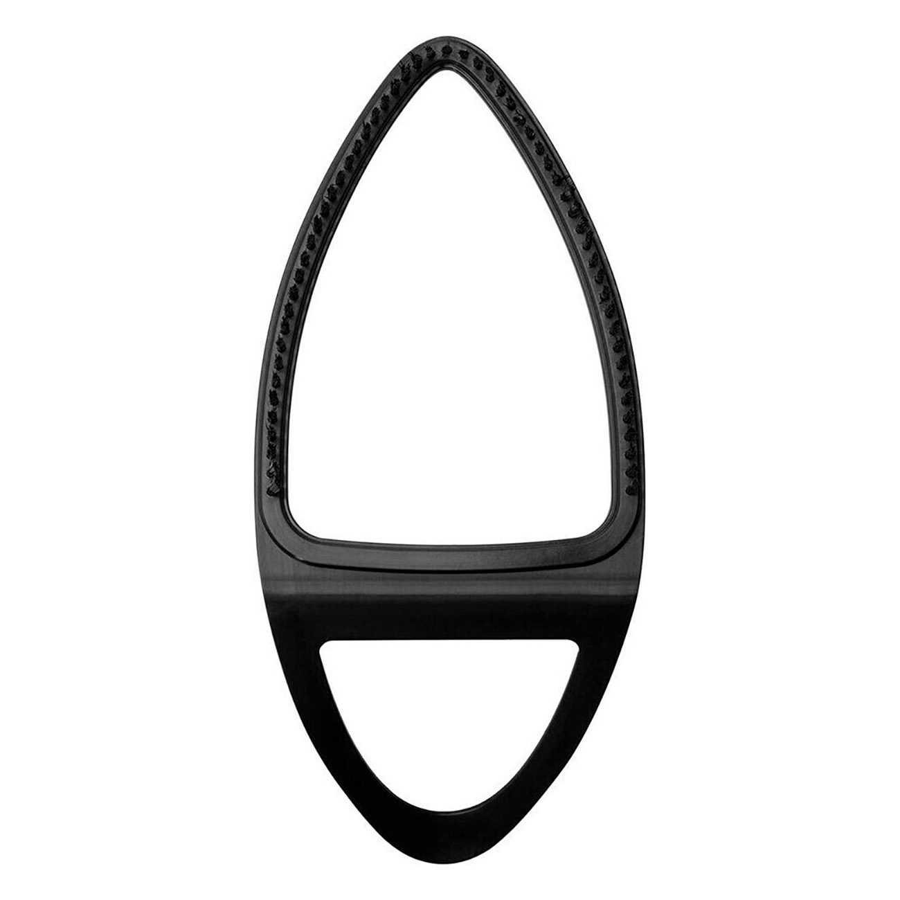 Czarny, kształt łzy obiekt, z teksturowaną krawędzią i płaskim dnem. Bez tła.