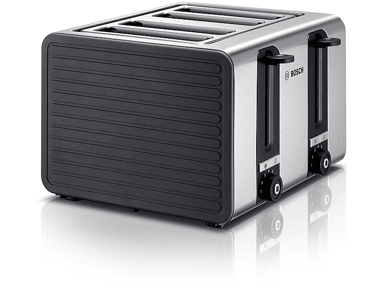 BOSCH TAT 7 S 45 TOASTER 4-SCHLITZ EDELSTAHL MIT SILIKON Toaster Grau/Schwarz (1800 Watt, Schlitze: 4)