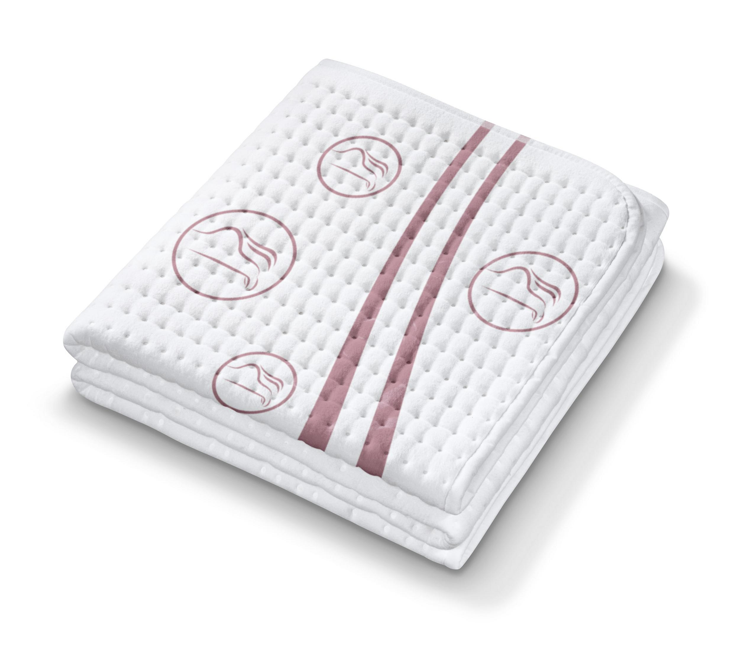 Coperta termica bianca piegata con dettagli rosa e logo di capelli femminili.