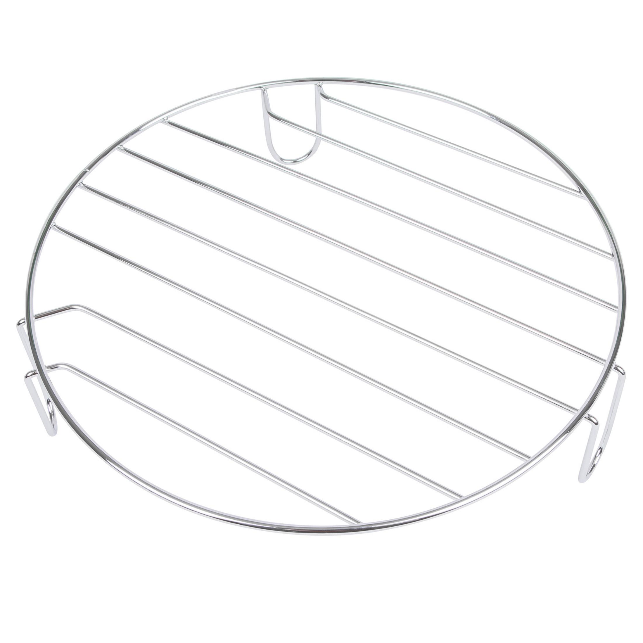 Okrągły, stalowy ruszt do grilla. Posiada równoległe pręty i zakrzywione podpory.