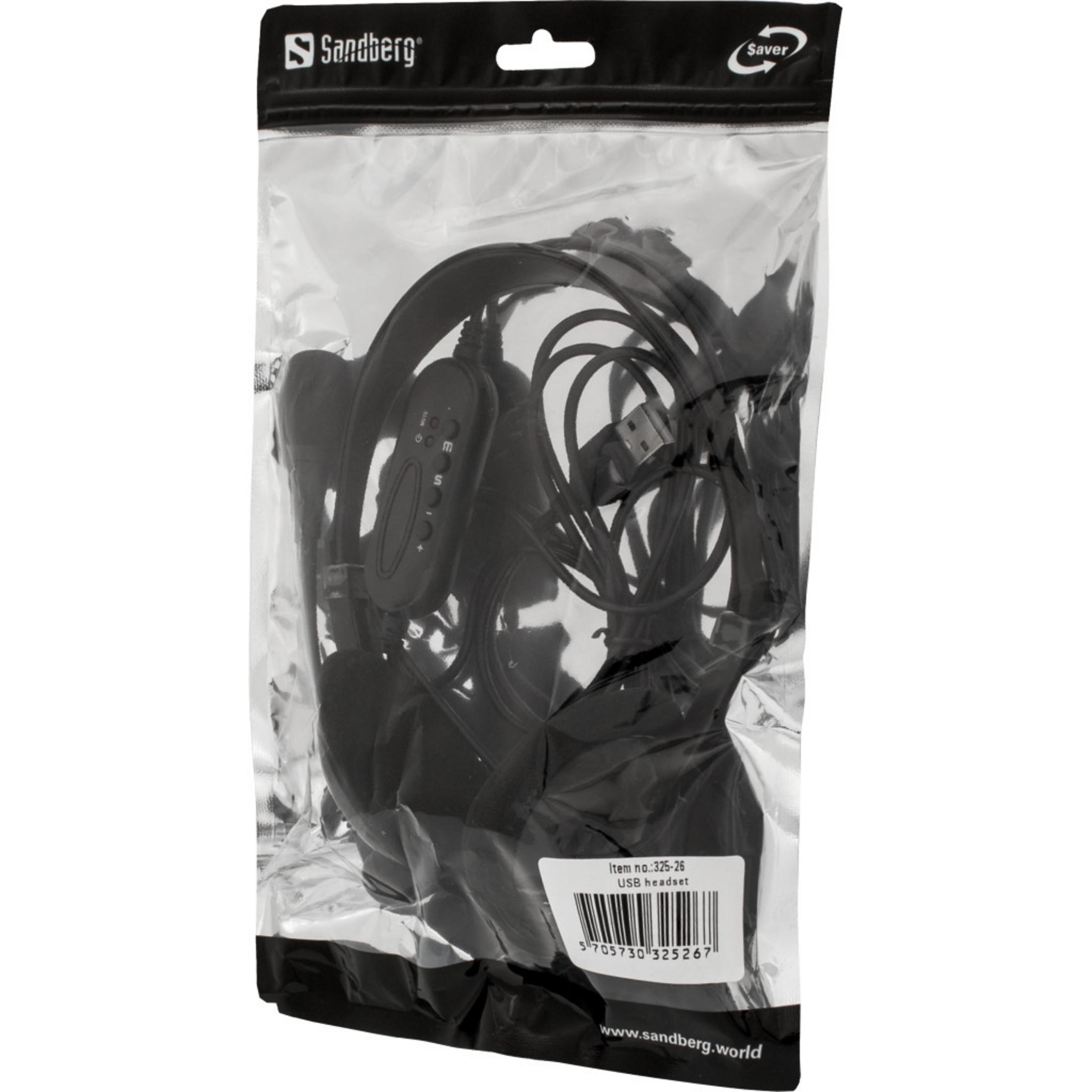 Czarne słuchawki w przezroczystym plastikowym opakowaniu. Białe tło.