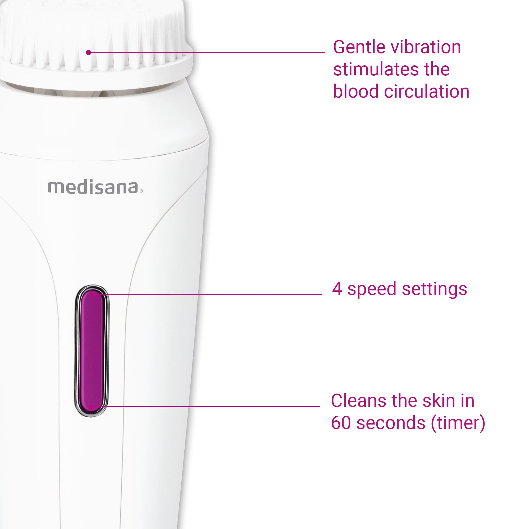 White face brush with a purple button.