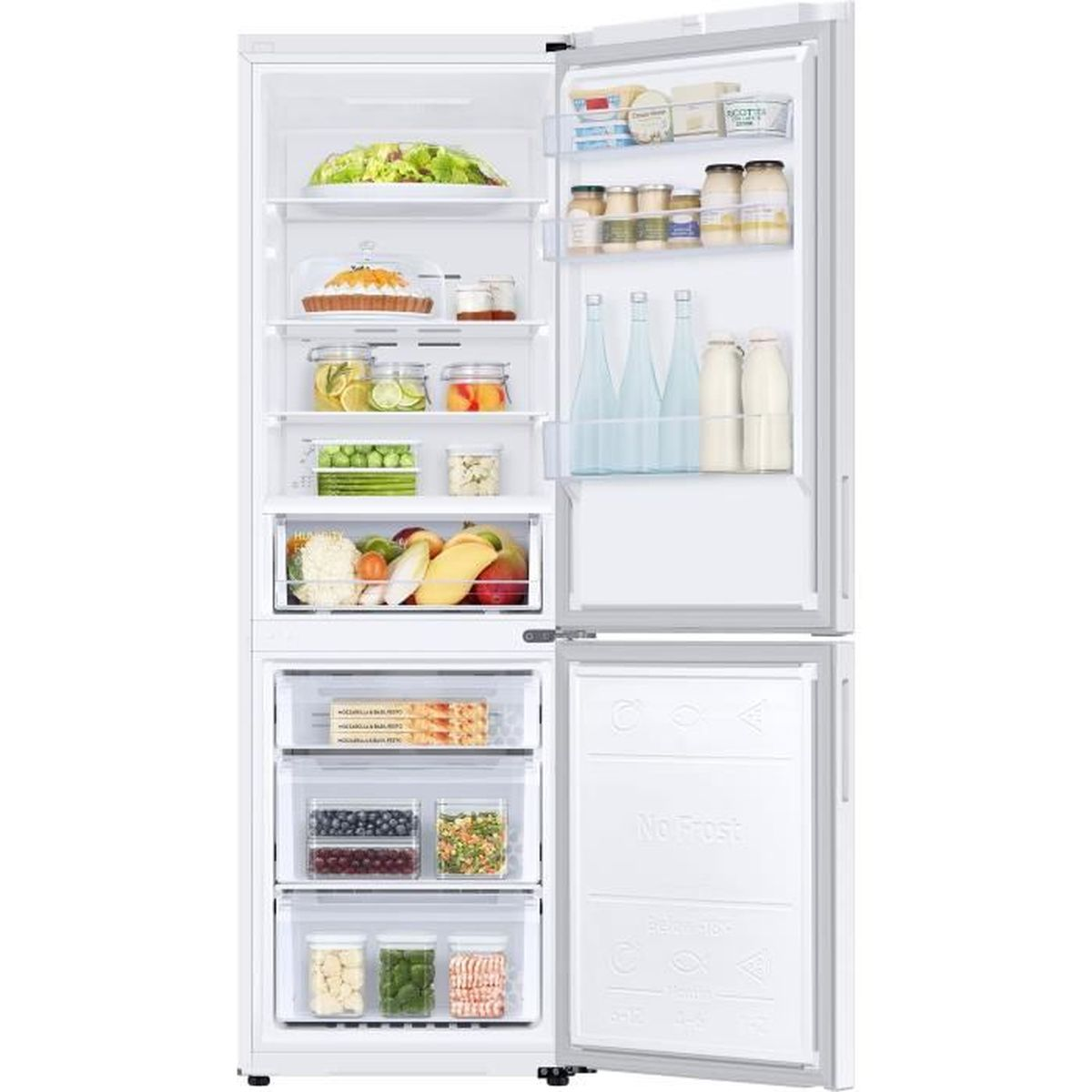FRIGORIFERO COMBINATO SAMSUNG RB33B610FWW, 2 Porte, L 59.5 cm, No Frost, Capacità netta totale 344 l, Rumorosità: 35 dB(A), 4 ripiani, Dimensioni: L 59,5 cm A 185,3 cm P 65,8 cm, Bianco, Classe F