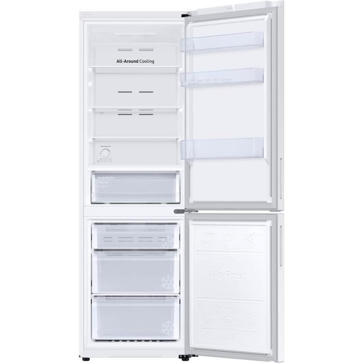FRIGORIFERO COMBINATO SAMSUNG RB33B610FWW, 2 Porte, L 59.5 cm, No Frost, Capacità netta totale 344 l, Rumorosità: 35 dB(A), 4 ripiani, Dimensioni: L 59,5 cm A 185,3 cm P 65,8 cm, Bianco, Classe F