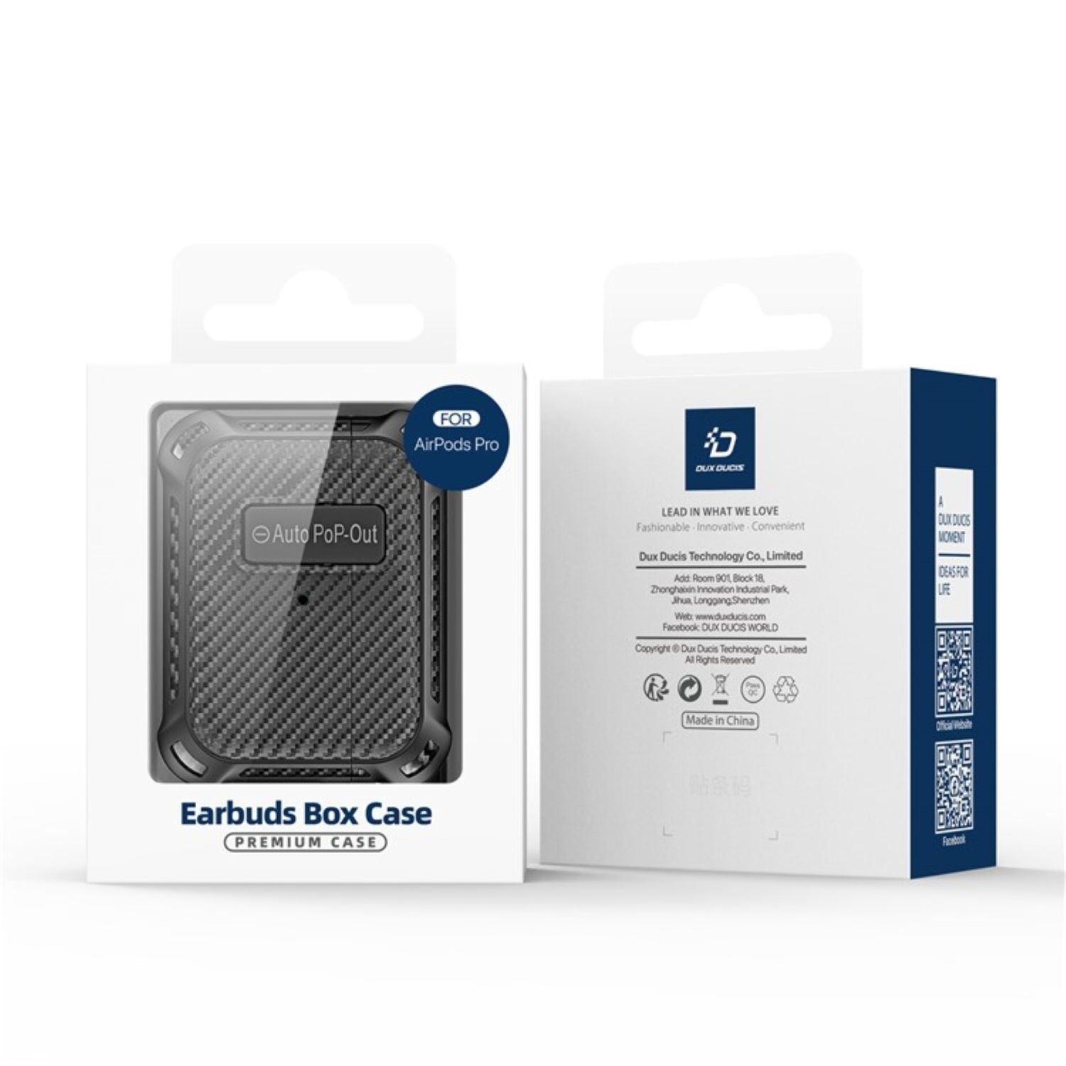Earbuds Box Case für Airpods Pro, schwarz-graues Design mit Text auf weißem Hintergrund.