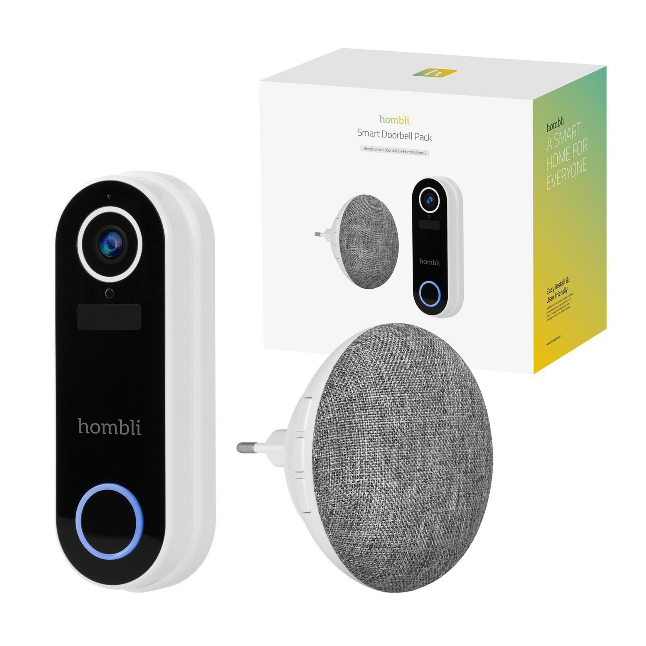 Weißes und schwarzes Smart-Türklingel-Paket mit Kamera und Lautsprecher. Der Hintergrund ist weiß.