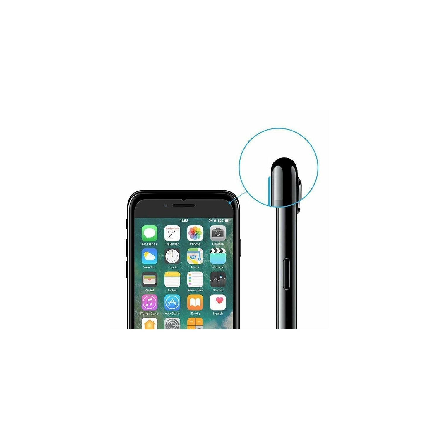 iPhone-Bildschirm mit App-Symbolen. Ein Finger schwebt über der Seite des Telefons, in der Nähe der Lautstärketasten.