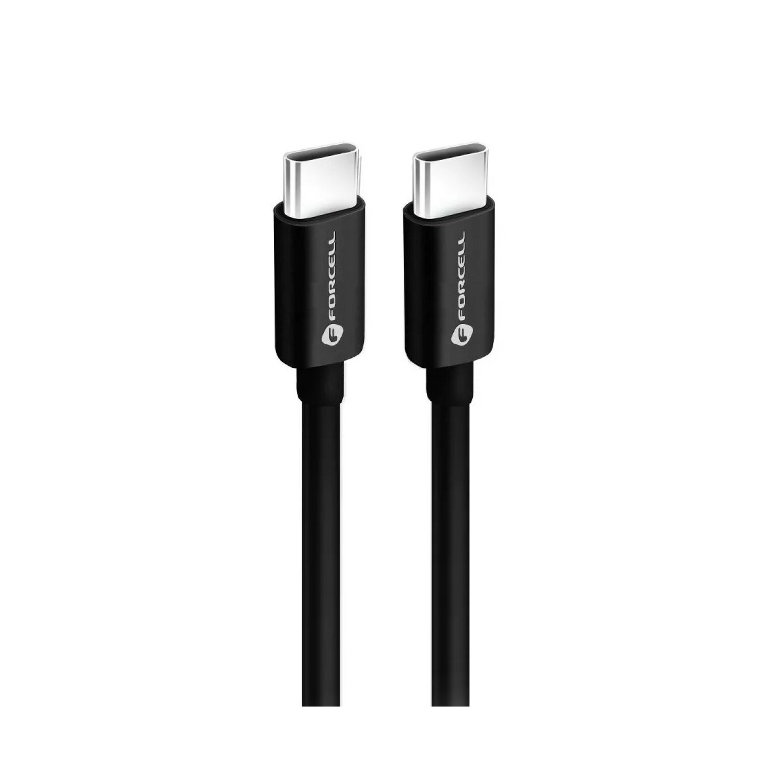Zwei schwarze USB-C-Kabel mit FORCELL-Logos.