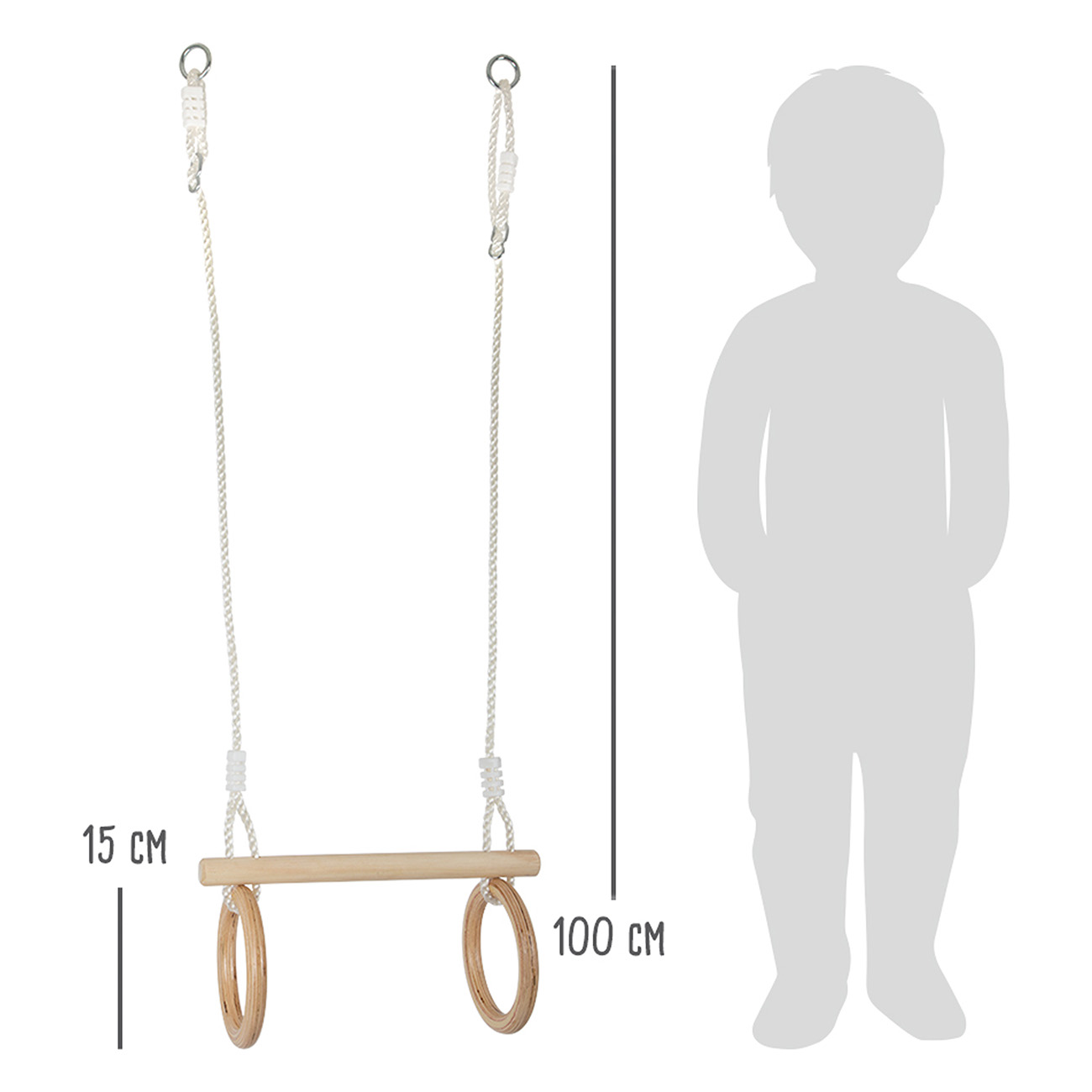 Altalena in legno con sagoma di bambino, dimensioni e misure.