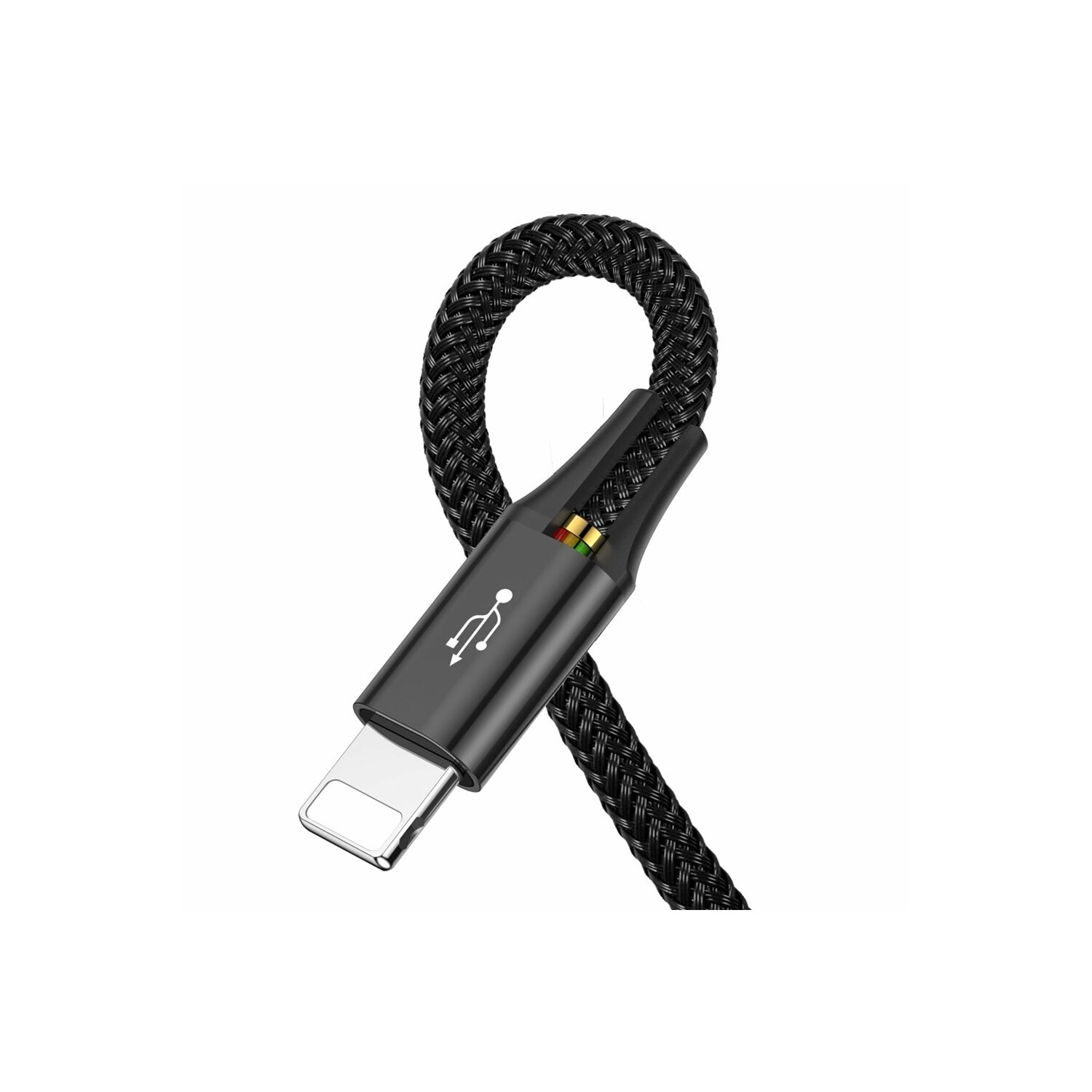 Czarny pleciony kabel USB-C z metalową końcówką.